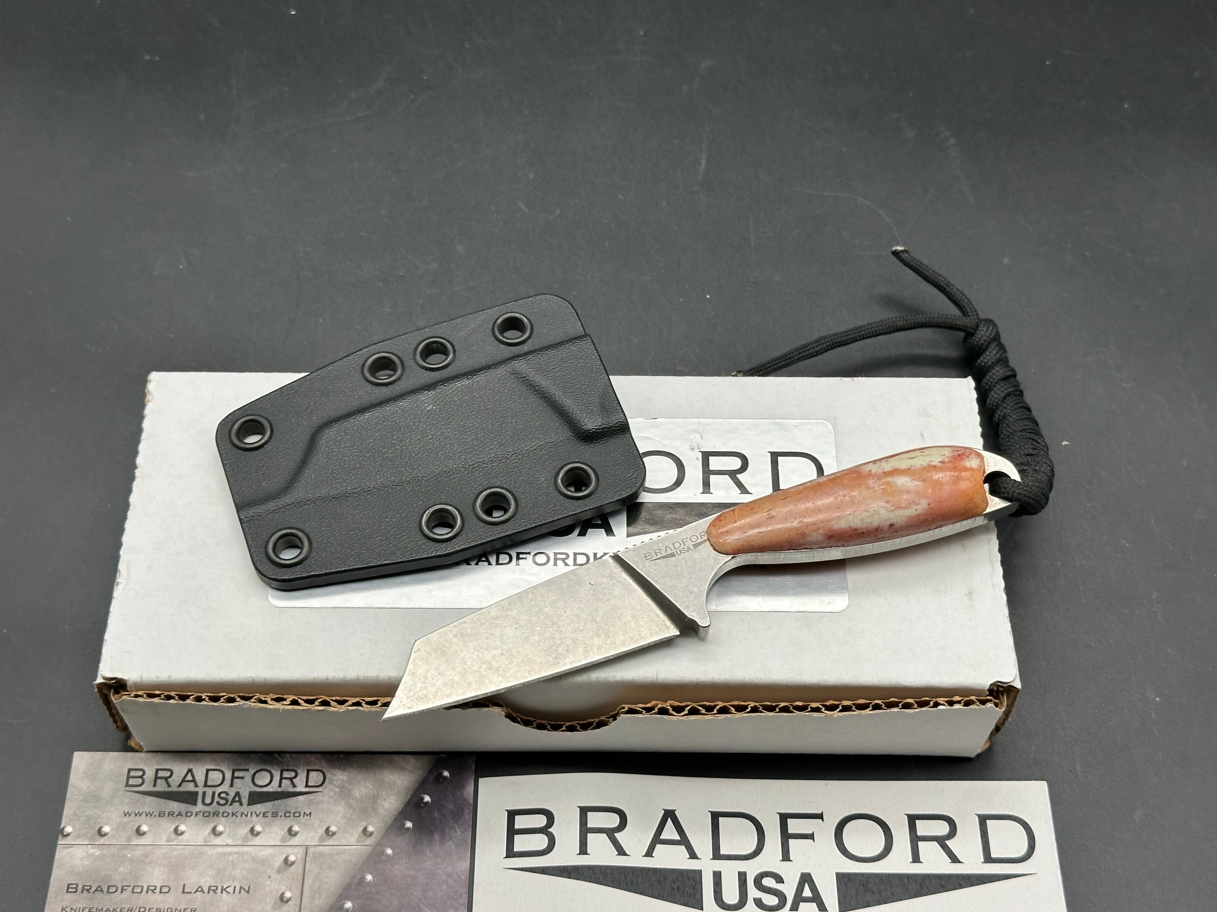 Bradford Knives G-Cleaver Fixed Blade Neck Knife 2.875" Elmax Black DLC Cleaver Blade and custom scales handle, Kydex Sheath