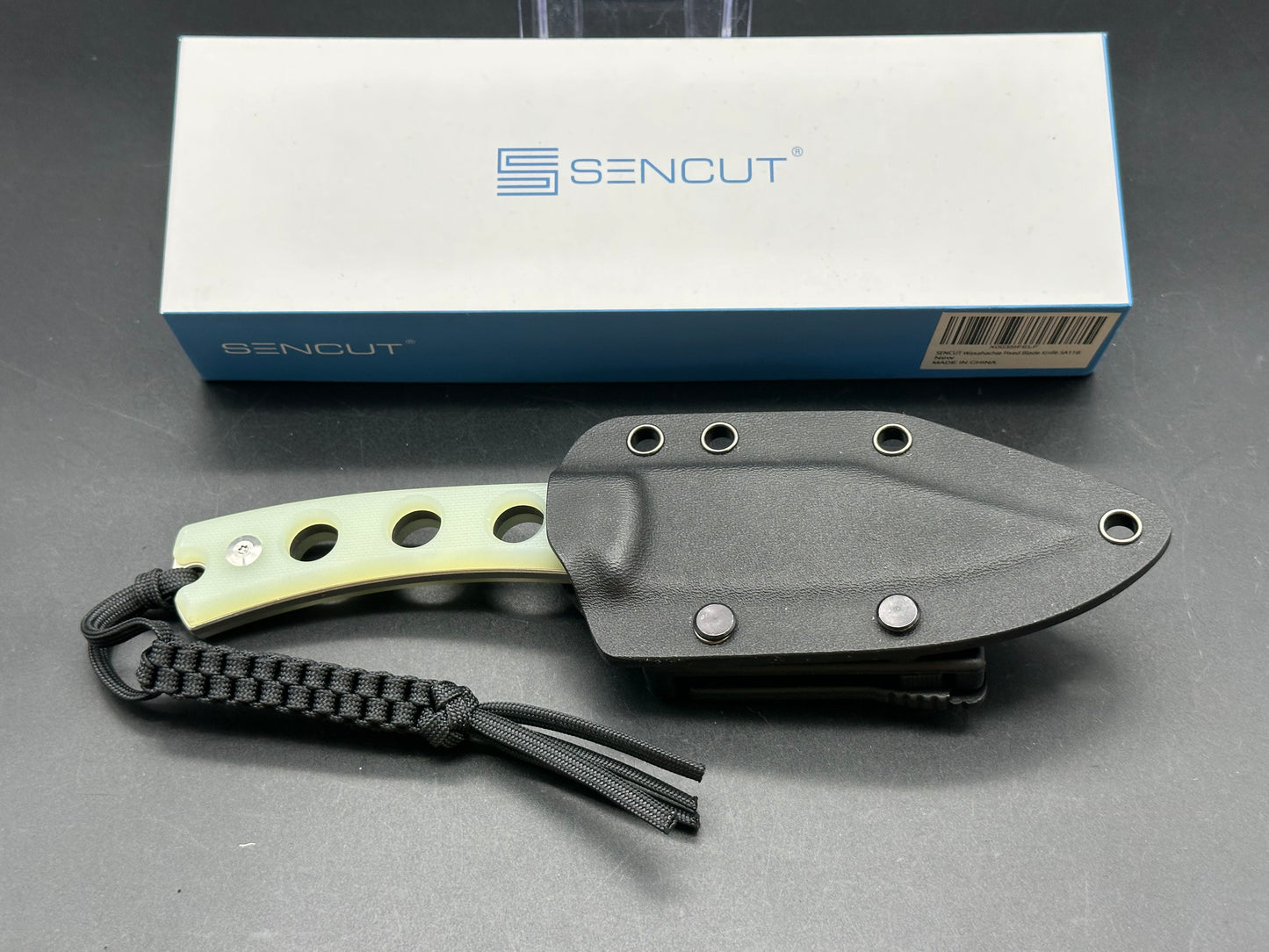 SENCUT WAXAHACHIE FIXED BLADE KNIFE NATURAL G10 HANDLE 9CR18MOV CLIP POINT PLAIN EDGE SATIN FINISH