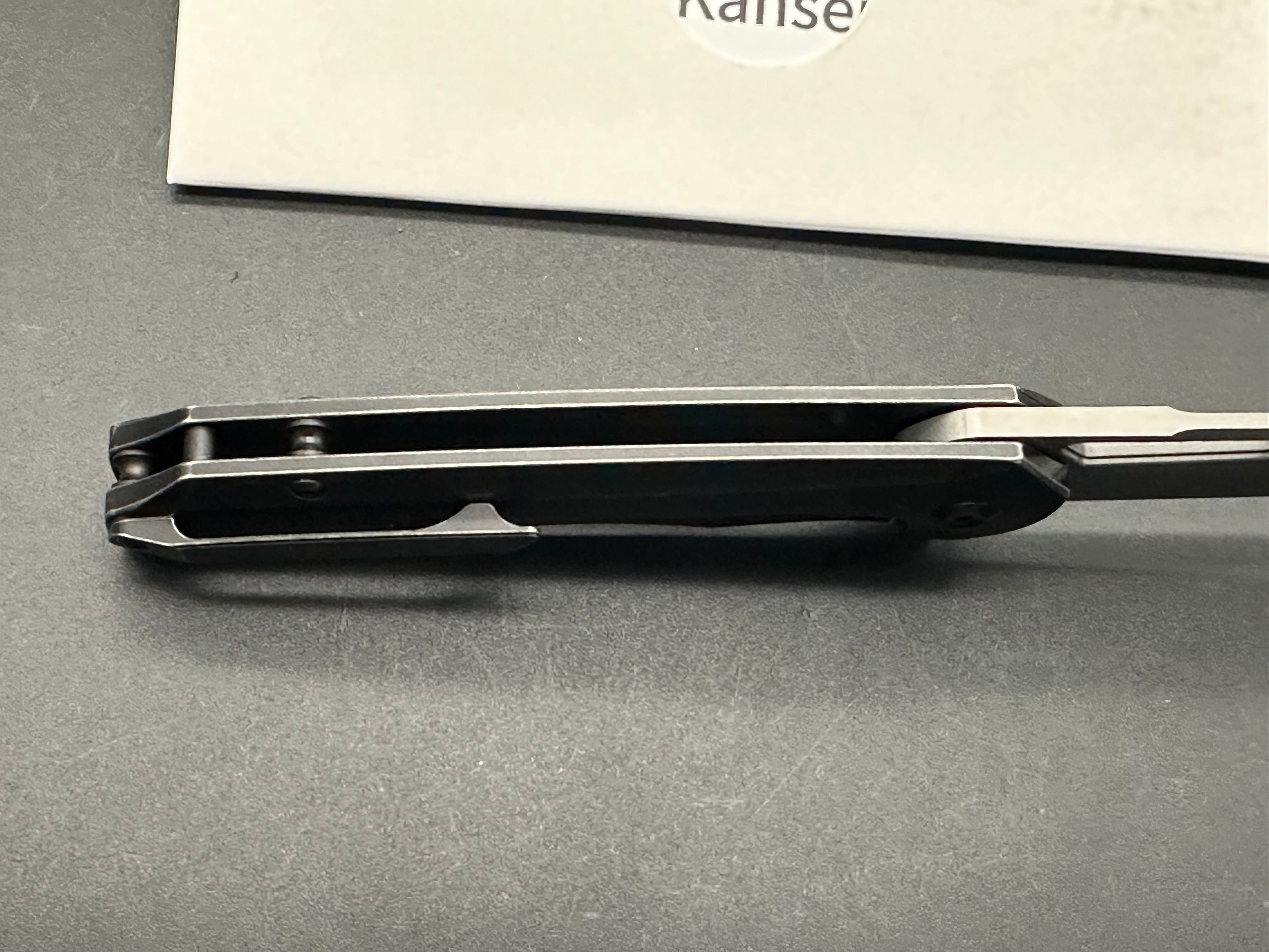 Kansept Knives Shard Frame Lock Knife Black SW Ti + Copper CF (3.5" Damascus)