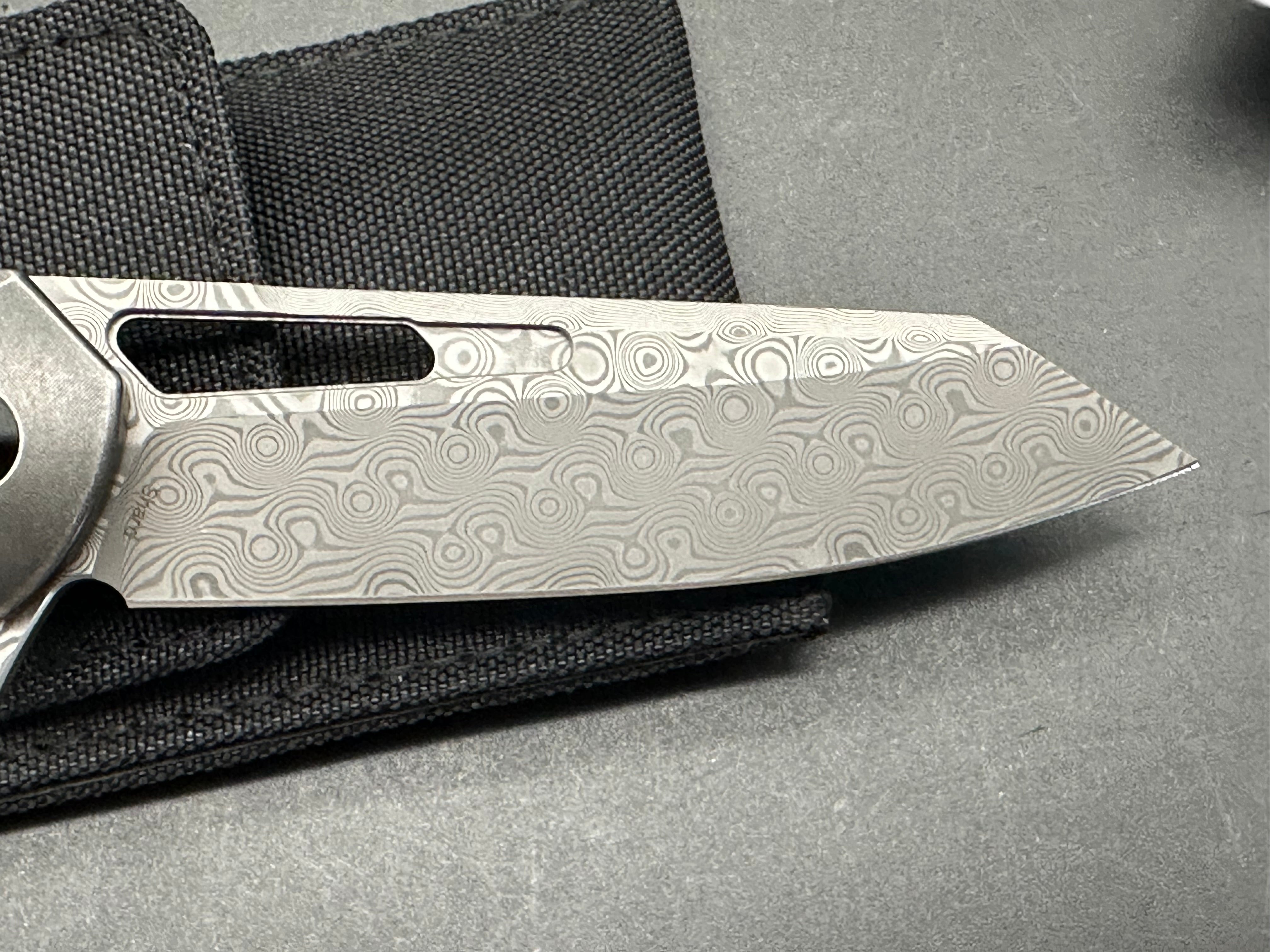 Kansept Knives Shard Frame Lock Knife Black SW Ti + Copper CF (3.5" Damascus)