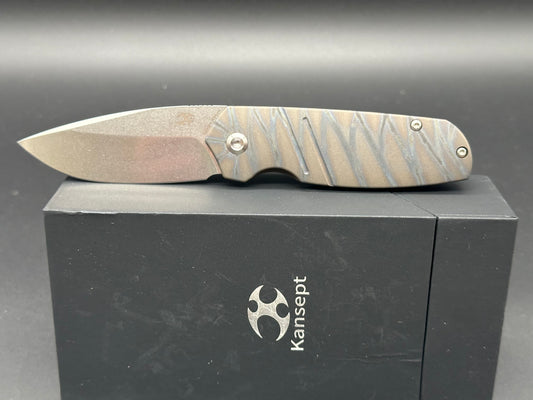 Kansept Knives Turaco Frame Lock Knife Tiger Stripe Flamed Titanium (2.8" SW)