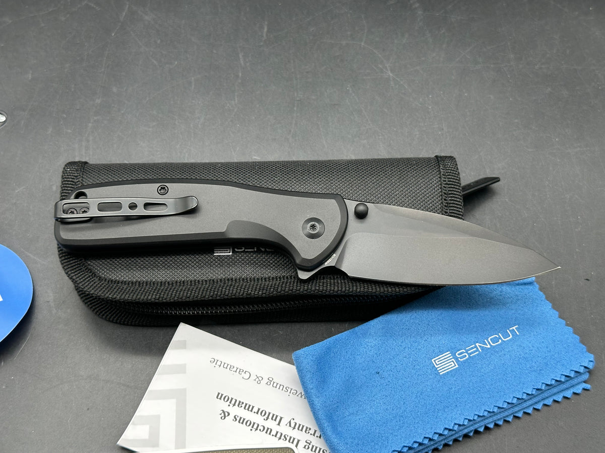 Sencut ArcBlast, 2.98" 9Cr18MoV Black Drop Point Blade with Black Aluminum Scales