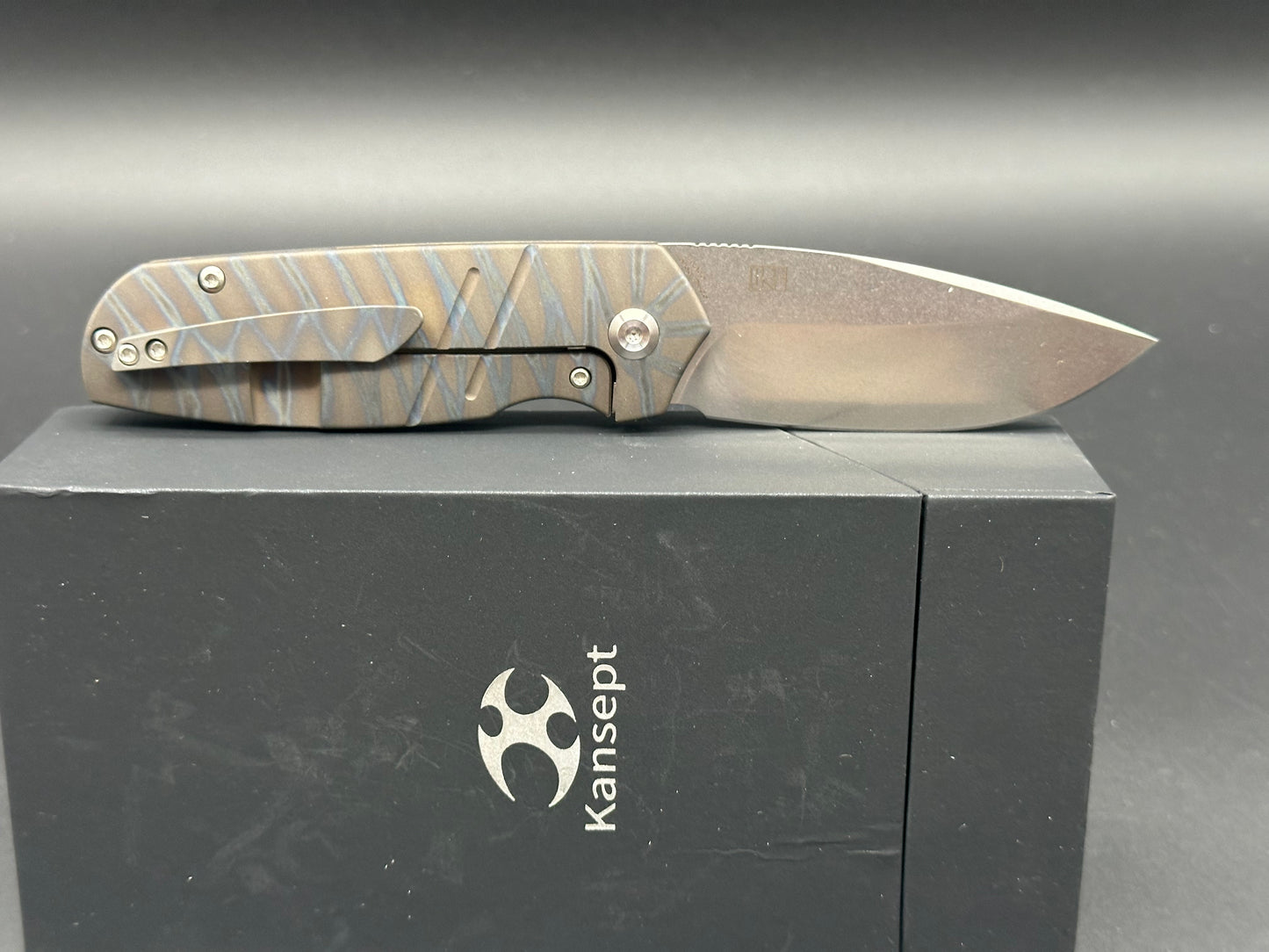 Kansept Knives Turaco Frame Lock Knife Tiger Stripe Flamed Titanium (2.8" SW)