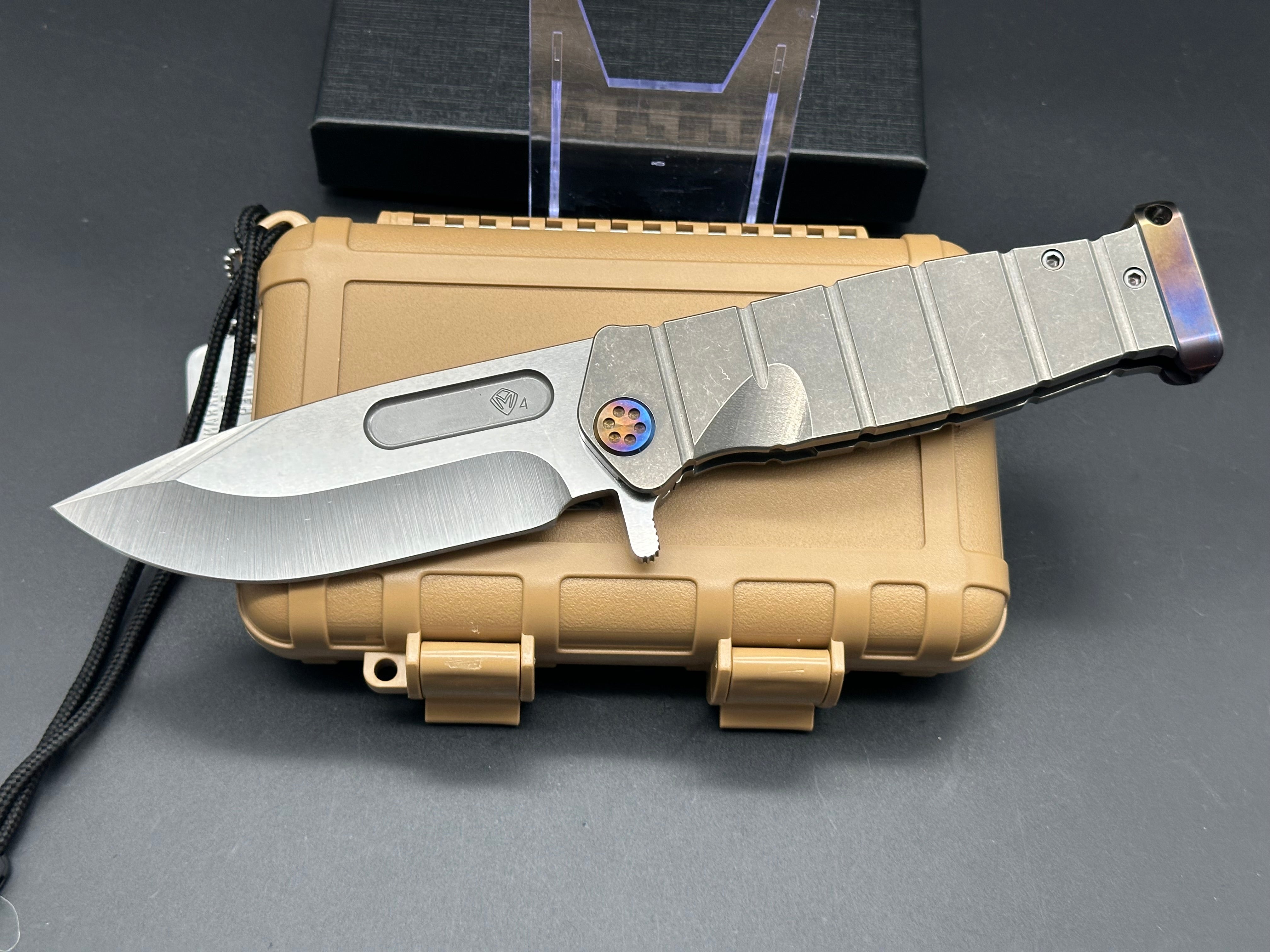 MEDFORD KNIVES USMC FF S45VN TUMBLED BLADE WITH TUMBLED HANDLES/ FLAMED HARDWARE/ CLIP/ POMMEL