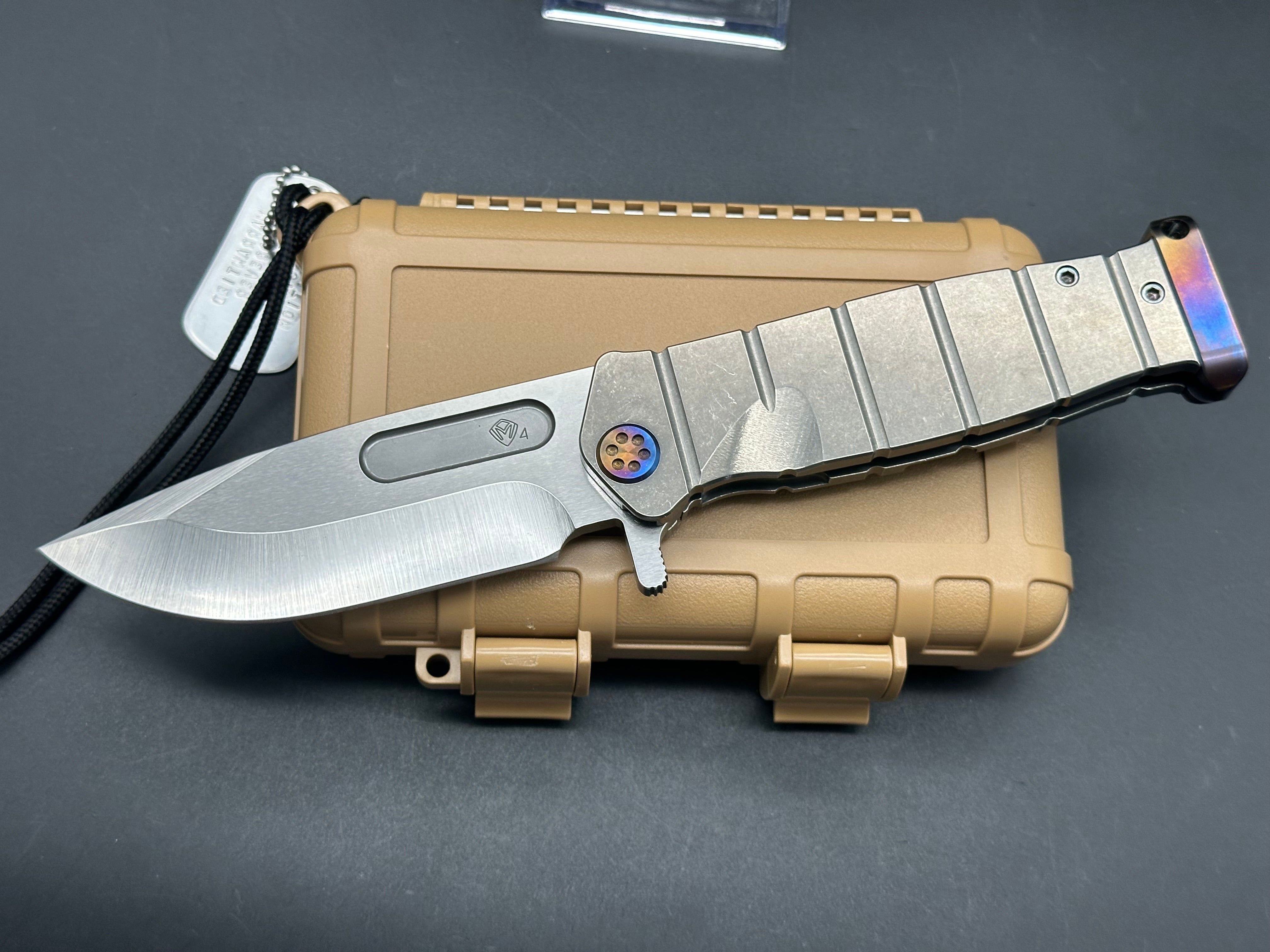 MEDFORD KNIVES USMC FF S45VN TUMBLED BLADE WITH TUMBLED HANDLES/ FLAMED HARDWARE/ CLIP/ POMMEL