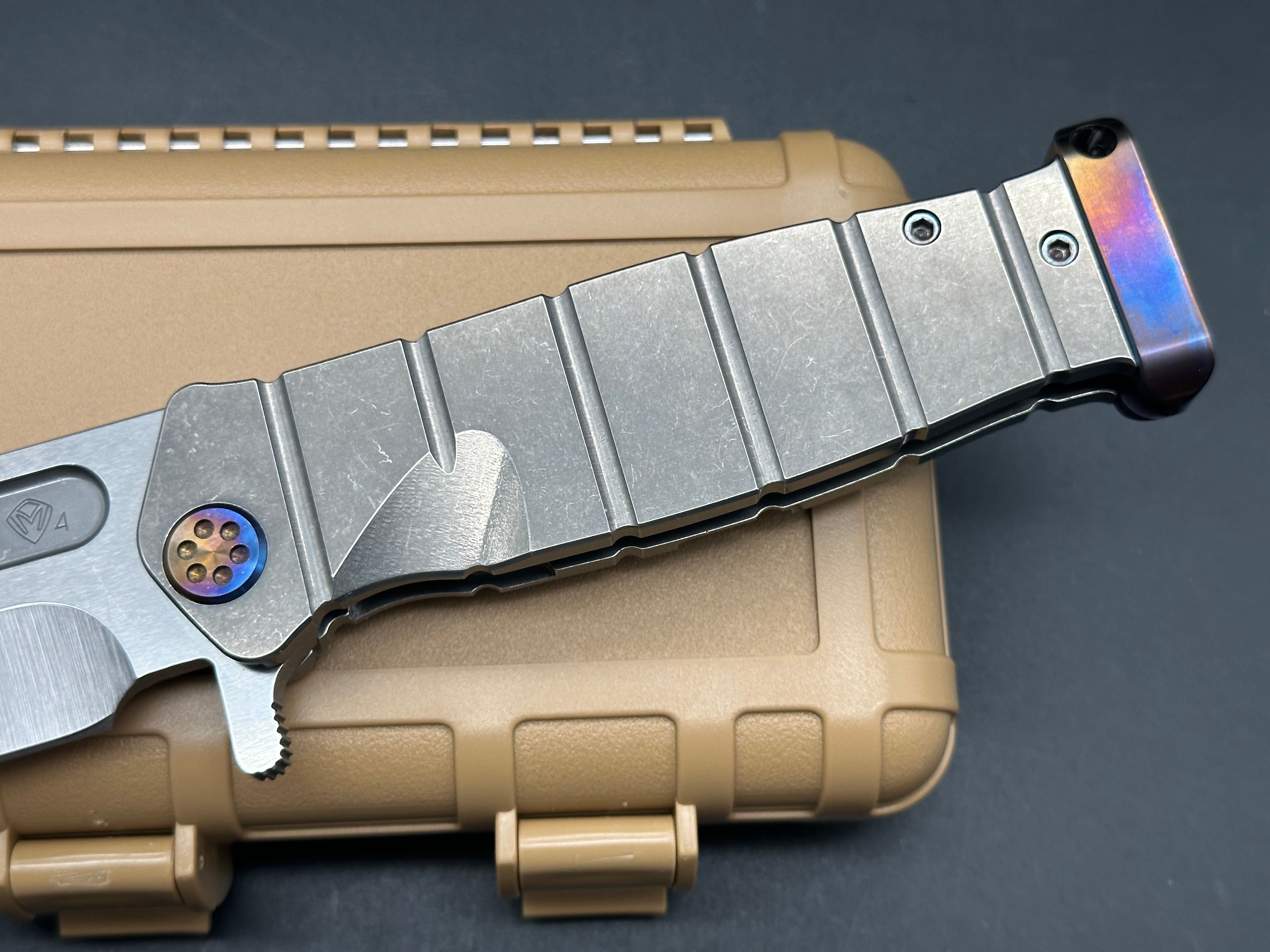 MEDFORD KNIVES USMC FF S45VN TUMBLED BLADE WITH TUMBLED HANDLES/ FLAMED HARDWARE/ CLIP/ POMMEL