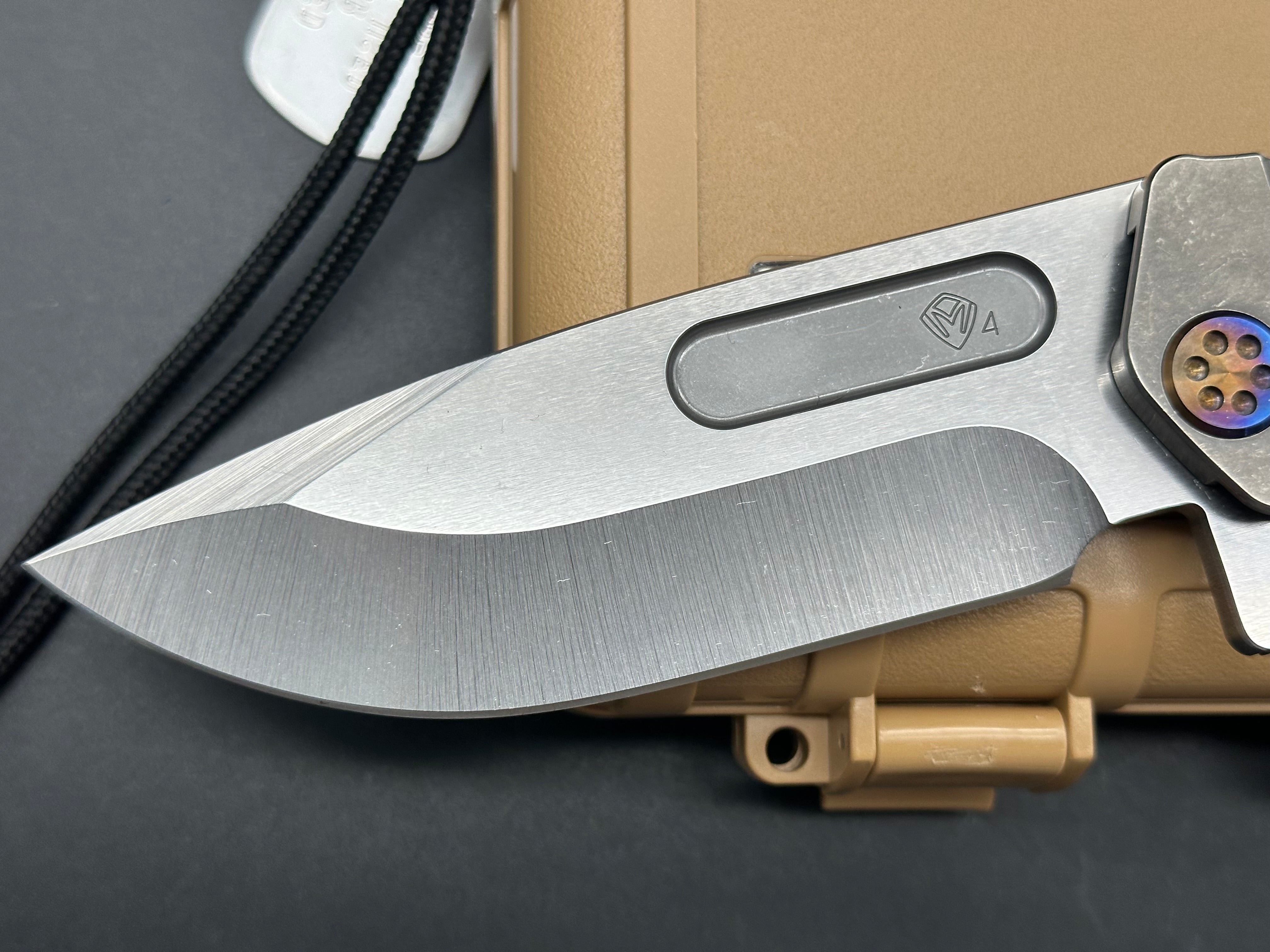 MEDFORD KNIVES USMC FF S45VN TUMBLED BLADE WITH TUMBLED HANDLES/ FLAMED HARDWARE/ CLIP/ POMMEL