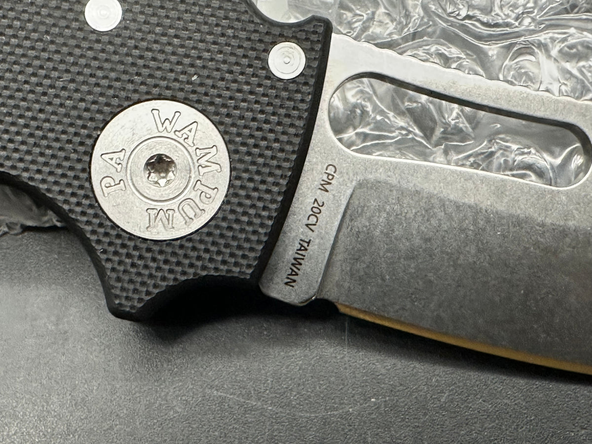 Demko Shark Cub, 2.75" CPM 20CV Stonewash Slicer Blade with Black G10 Scales plus Skiff Bearings Installed and Lynch NW Titanium Pocket Clip Installed