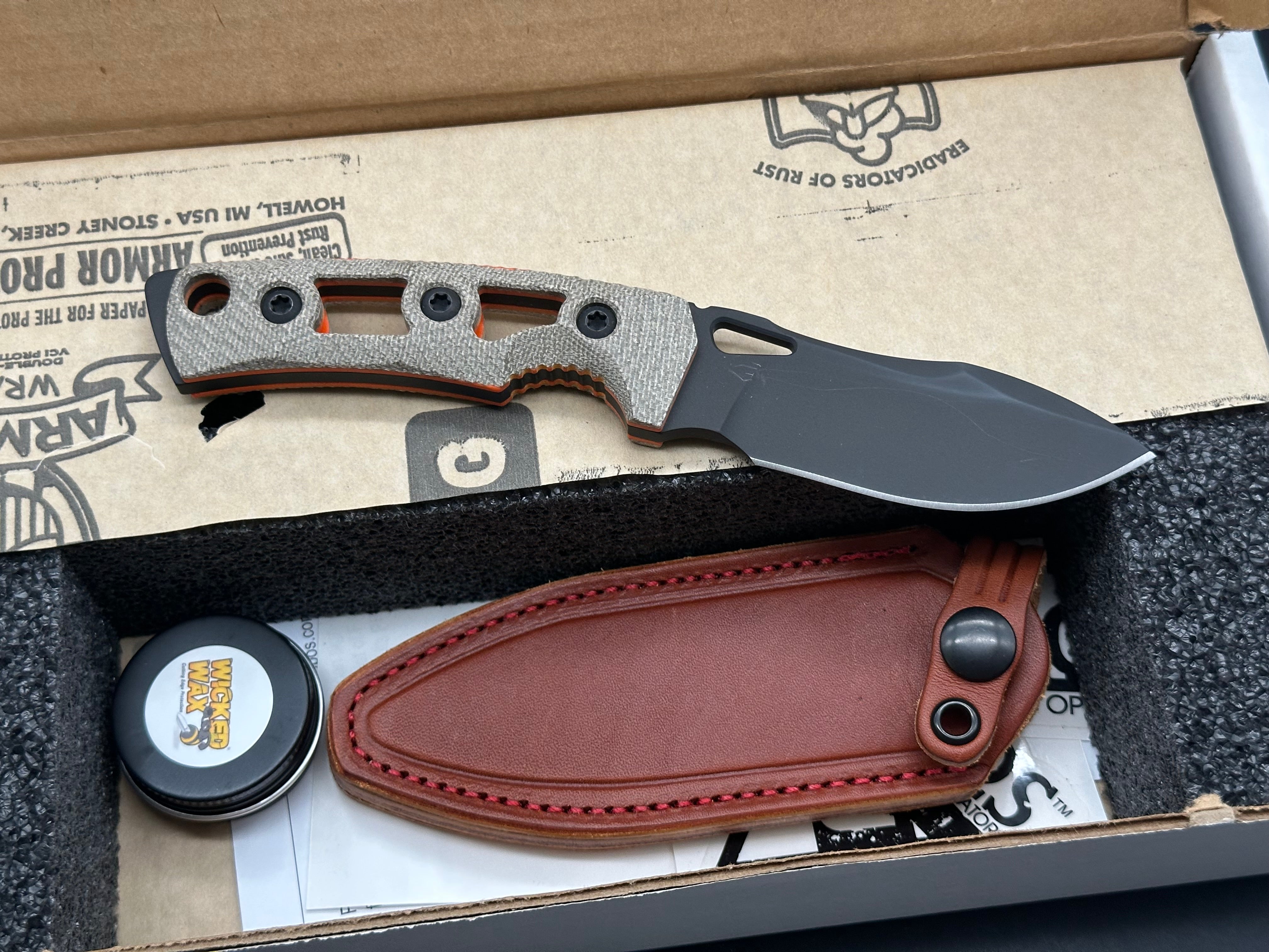 FOBOS Tier 1 mini-mini green micarta w/PVD 154CM blade