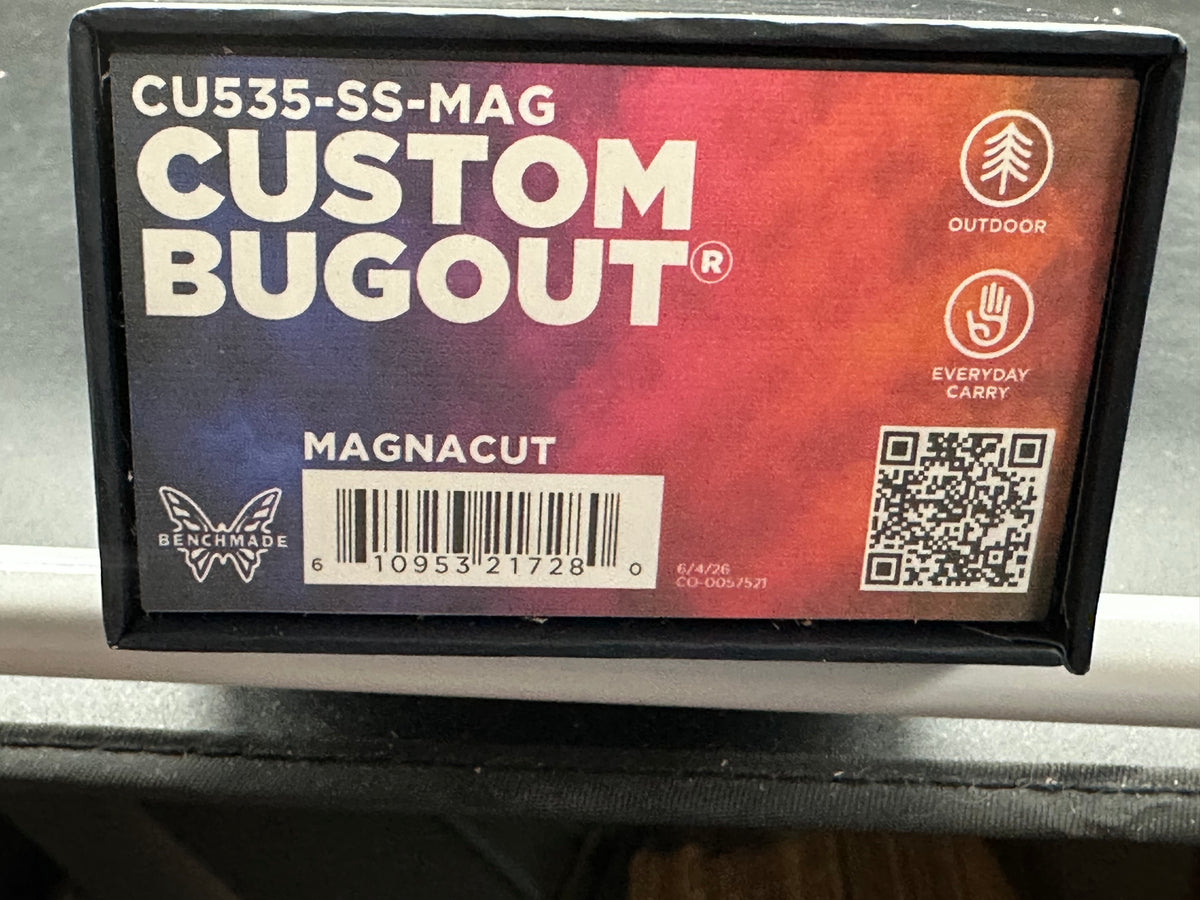 Benchmade Bugout-Custom, 3.24" MagnaCut Stonewash Drop point Blade with Black Grivory Scales