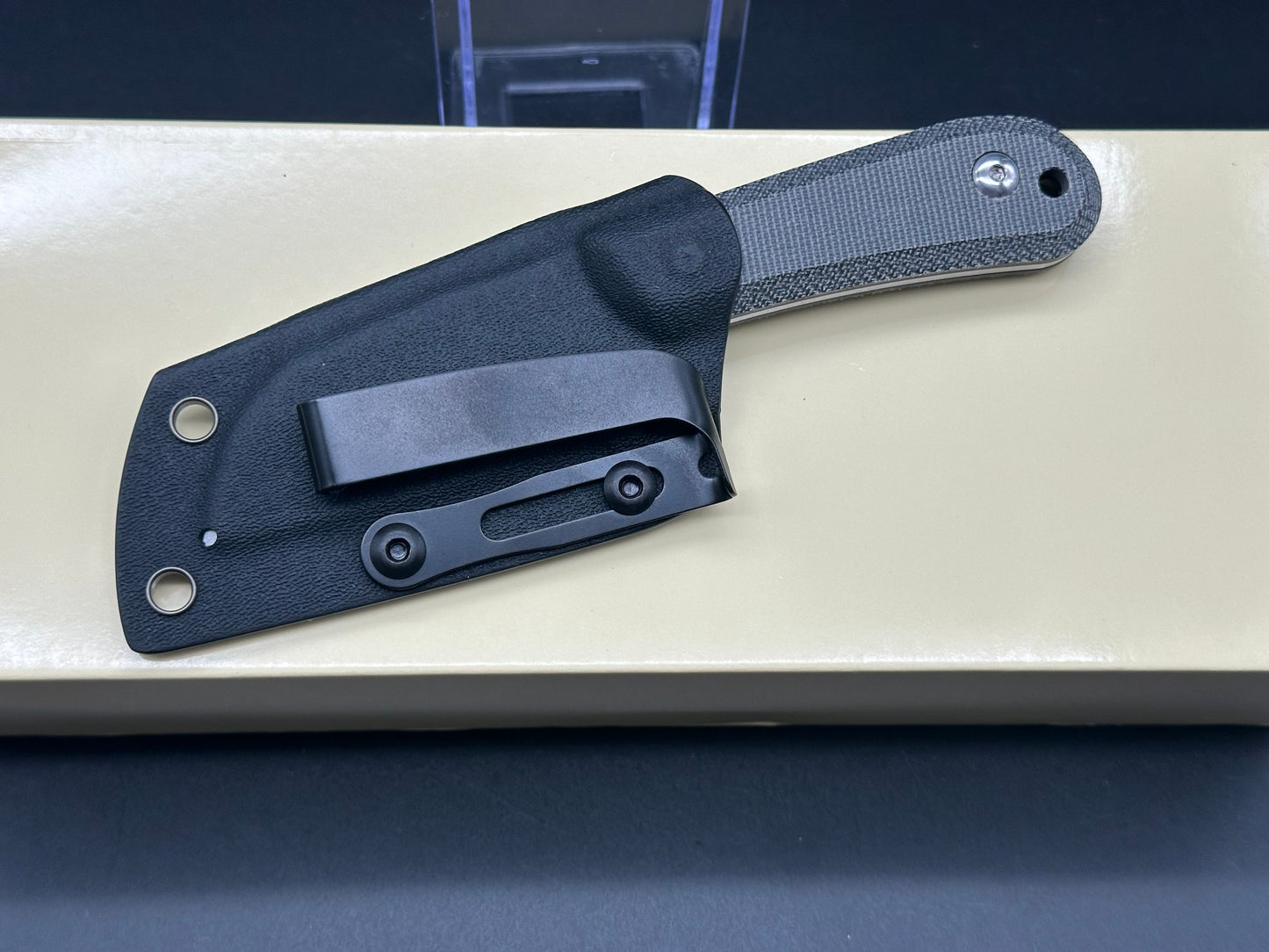 Kizer Cutlery 1062A1 Tyler Barnes Deckhand Fixed Blade Knife 2.95" D2 Stonewashed Sheepsfoot Blade, Black Micarta Handles, Kydex Sheath