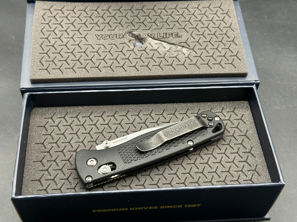 Benchmade Bugout-Custom, 3.24" MagnaCut Stonewash Drop point Blade with Black Grivory Scales