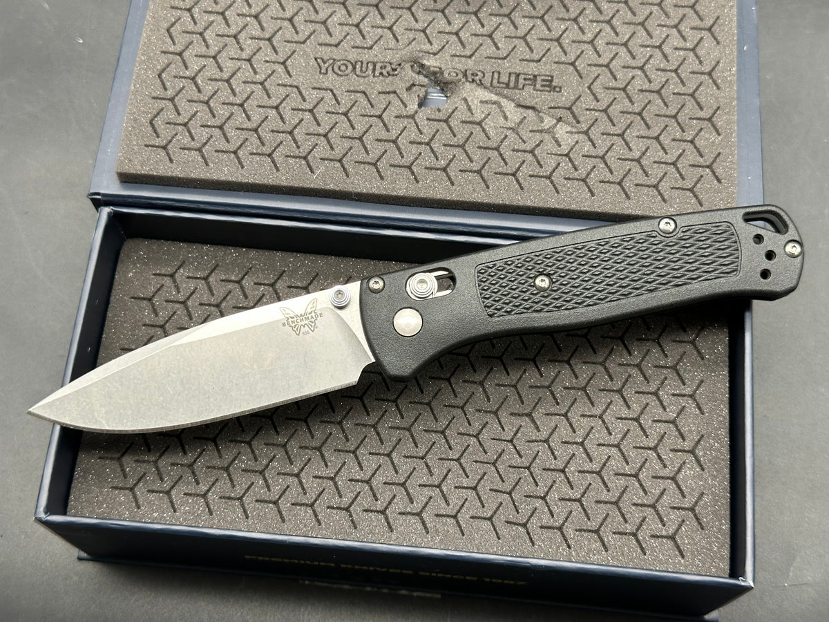 Benchmade Bugout-Custom, 3.24" MagnaCut Stonewash Drop point Blade with Black Grivory Scales