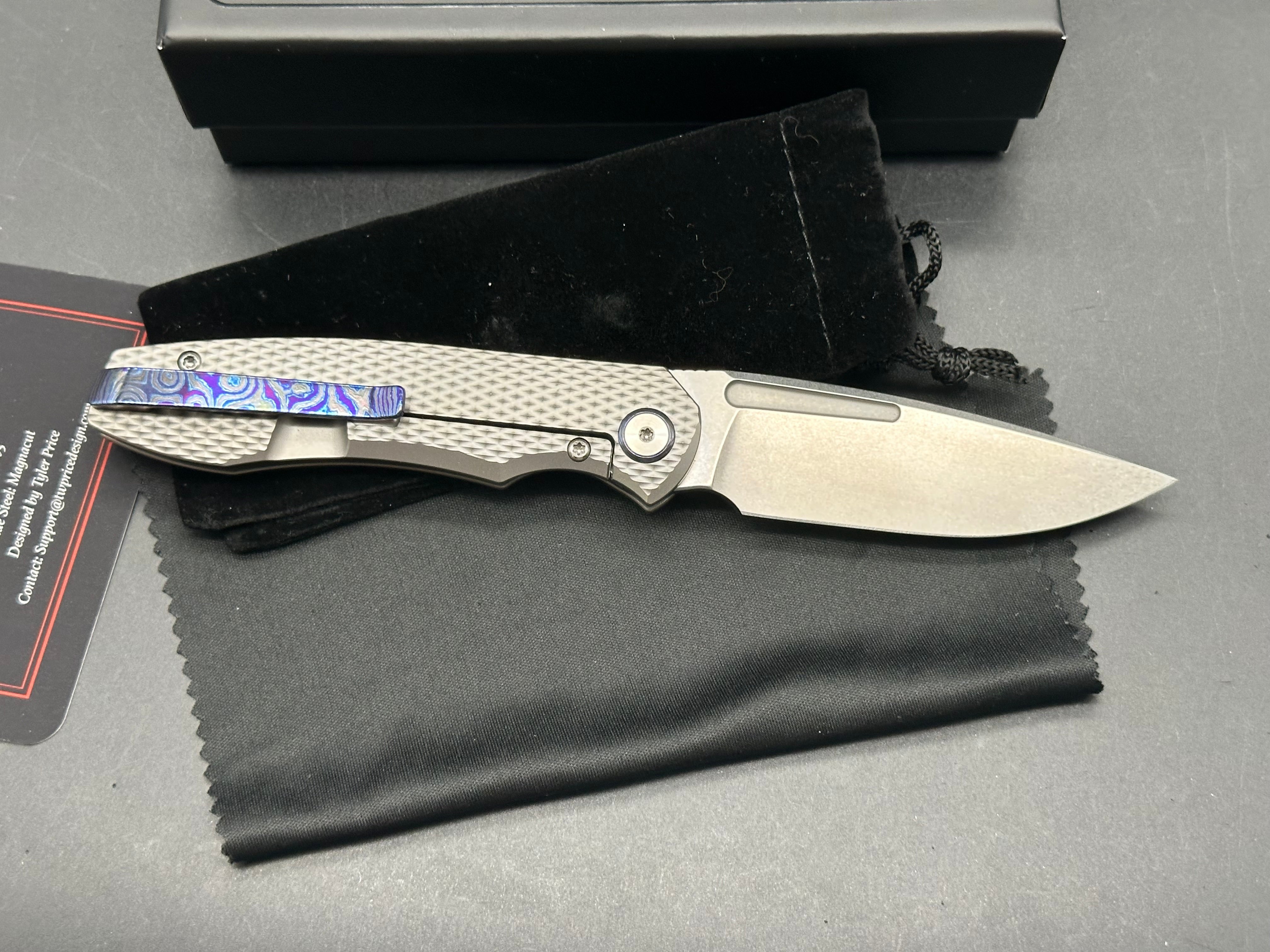 T.W. Price + Bestech Dawn v3  CPM MagnaCut Blade  Diamond Textured Ti Scales and Timascus Pivot Collars and Timascus Clip