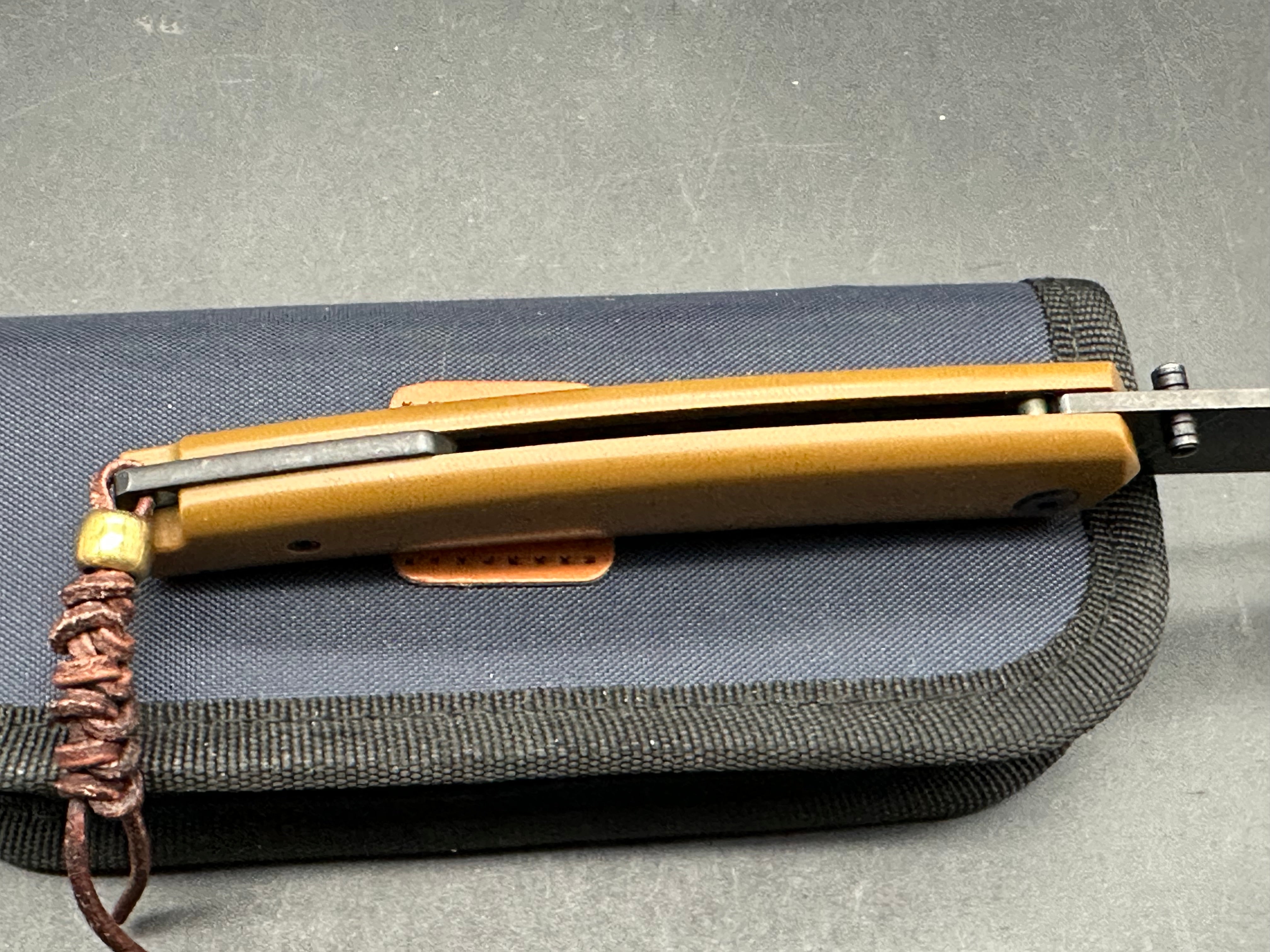 Petrified Fish Patte,3.43" 12C27N Blade,Wood/G10 Handle,Thumb Stud Liner Lock