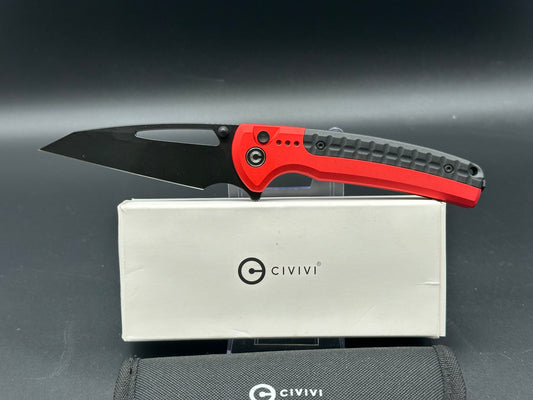 CIVIVI SENTINEL STRIKE BUTTON LOCK RED ALUMINUM HANDLE K110 BLACK BLADE