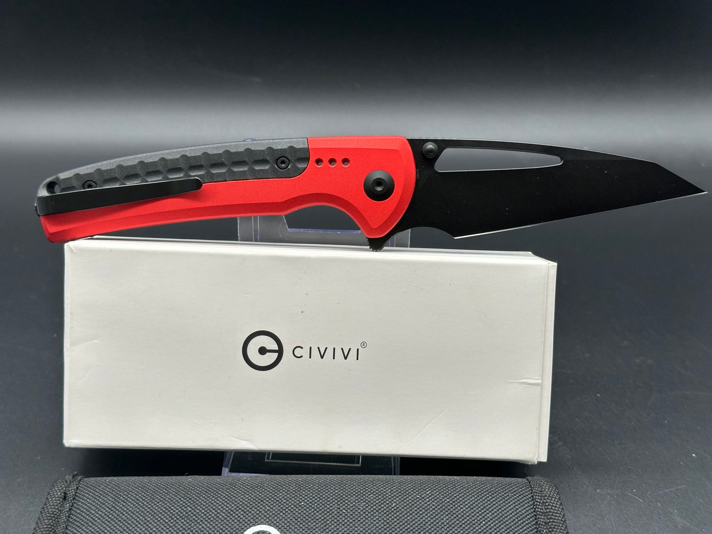 CIVIVI SENTINEL STRIKE BUTTON LOCK RED ALUMINUM HANDLE K110 BLACK BLADE