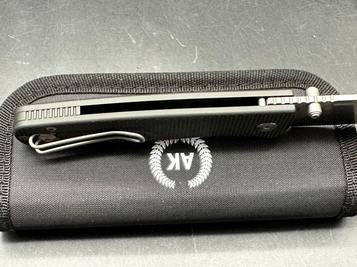 Asher WharnEDC, 3.2" M390 Stonewash Wharncliffe Blade with Textured Black Aluminum Scales