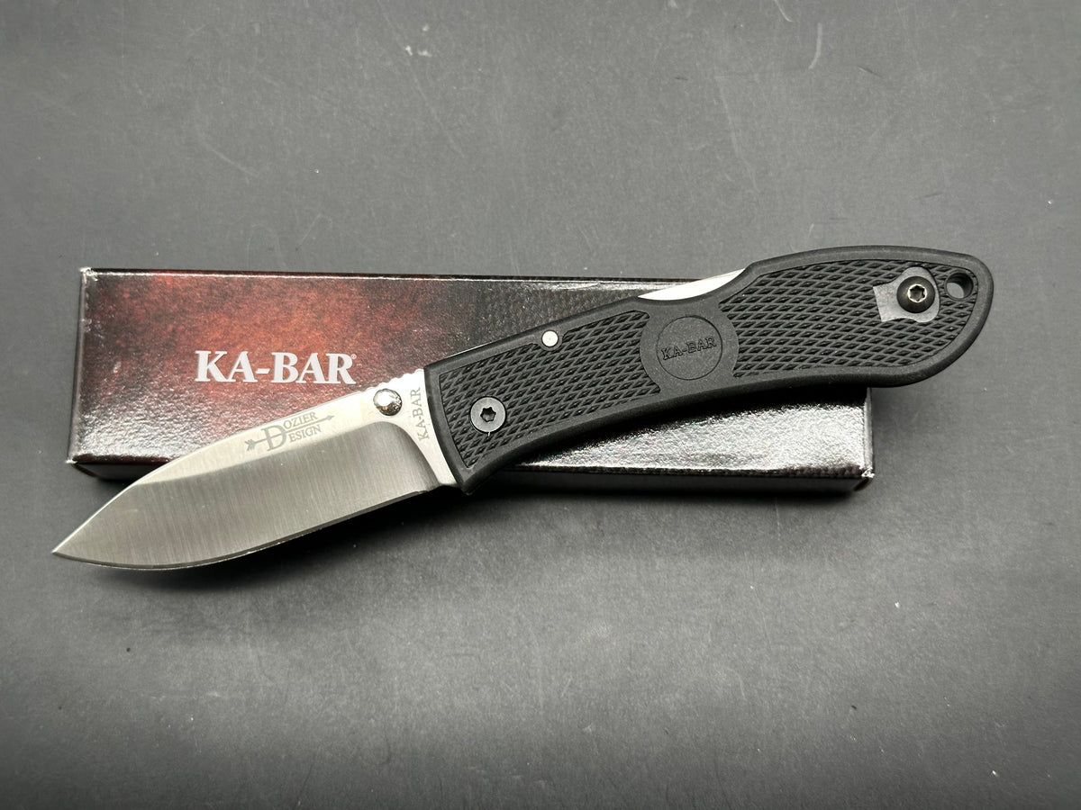 KaBar-Dozier Hunter Folder, 3" D2 Satin Drop Point Blade with Black Zytel PPA Scales
