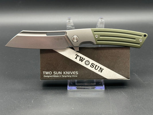 TWOSUN TS454 GREEN TITANIUM/G10 HANDLE 14C28N