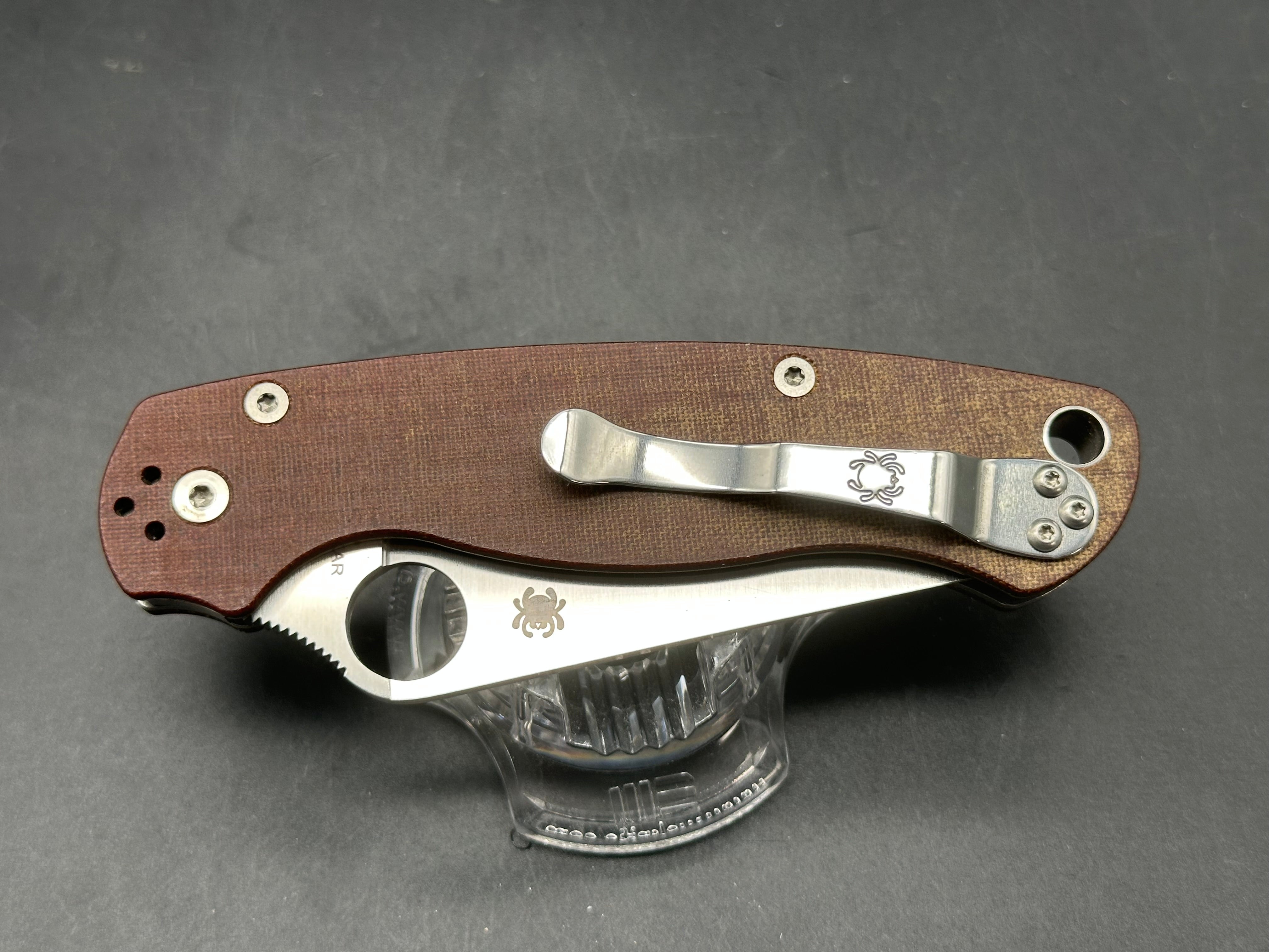 Spyderco PM2 CPM-Cruwear Canvas Micarta scales, hand sharpened