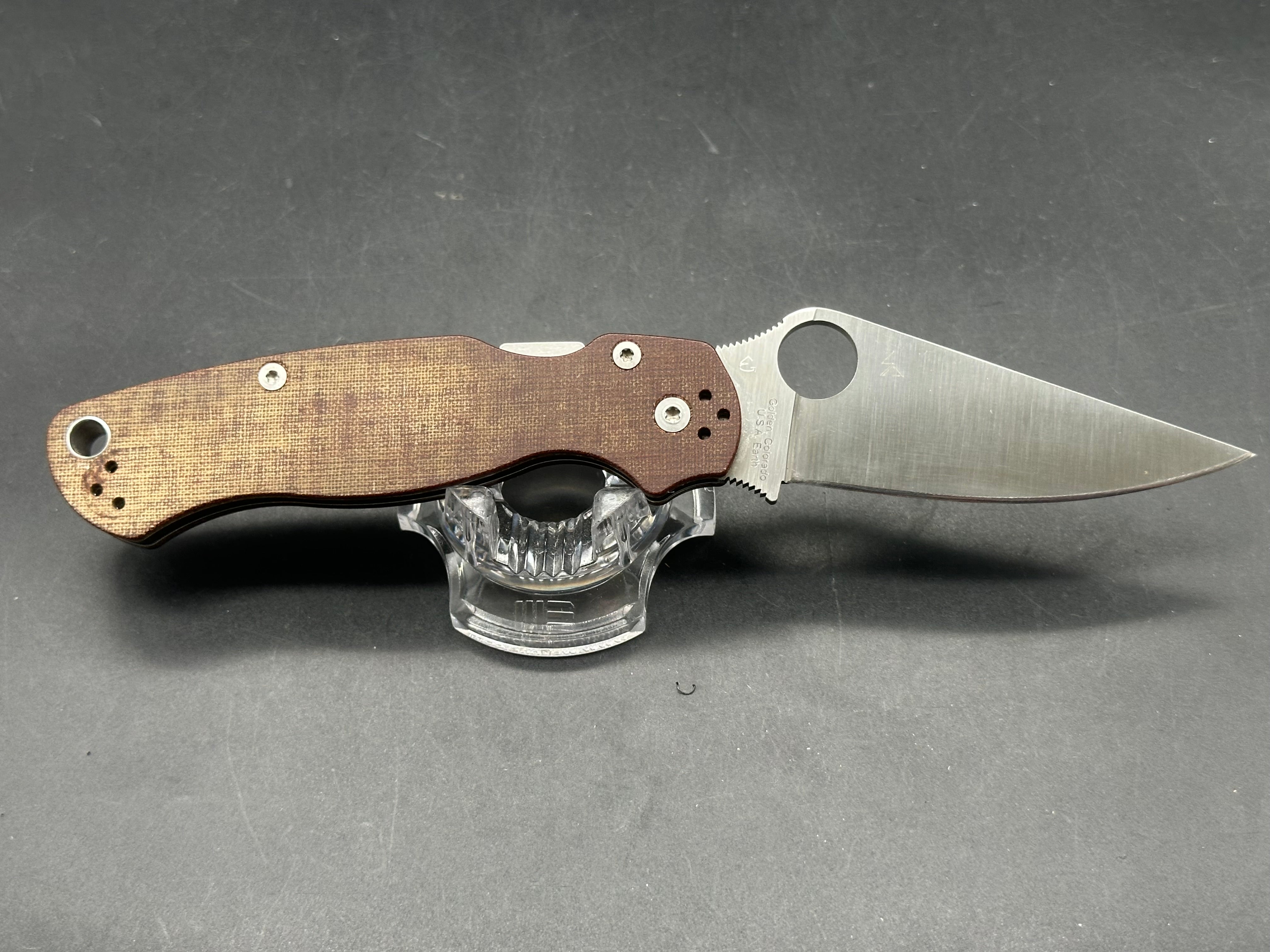 Spyderco PM2 CPM-Cruwear Canvas Micarta scales, hand sharpened