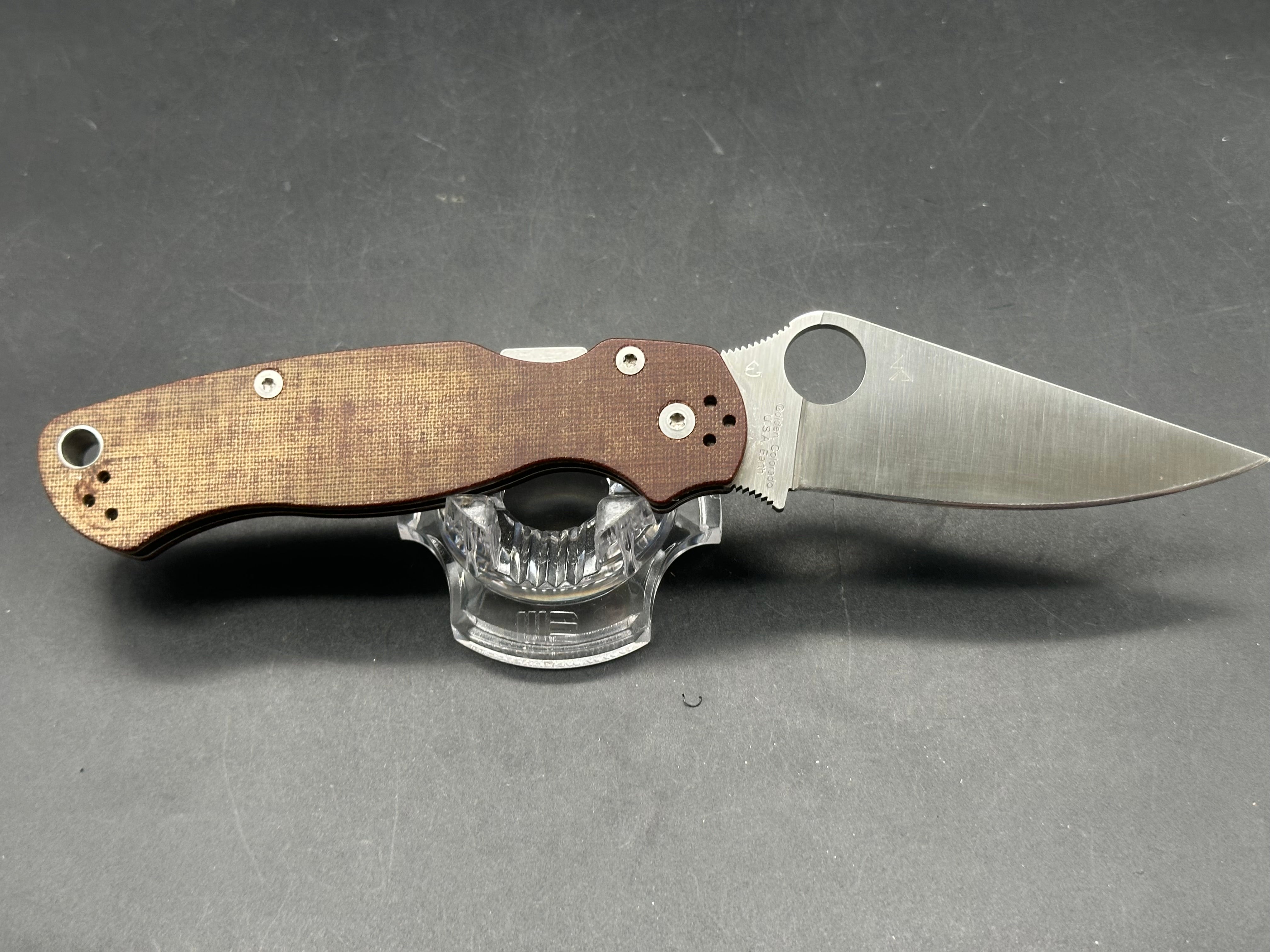 Spyderco PM2 CPM-Cruwear Canvas Micarta scales, hand sharpened