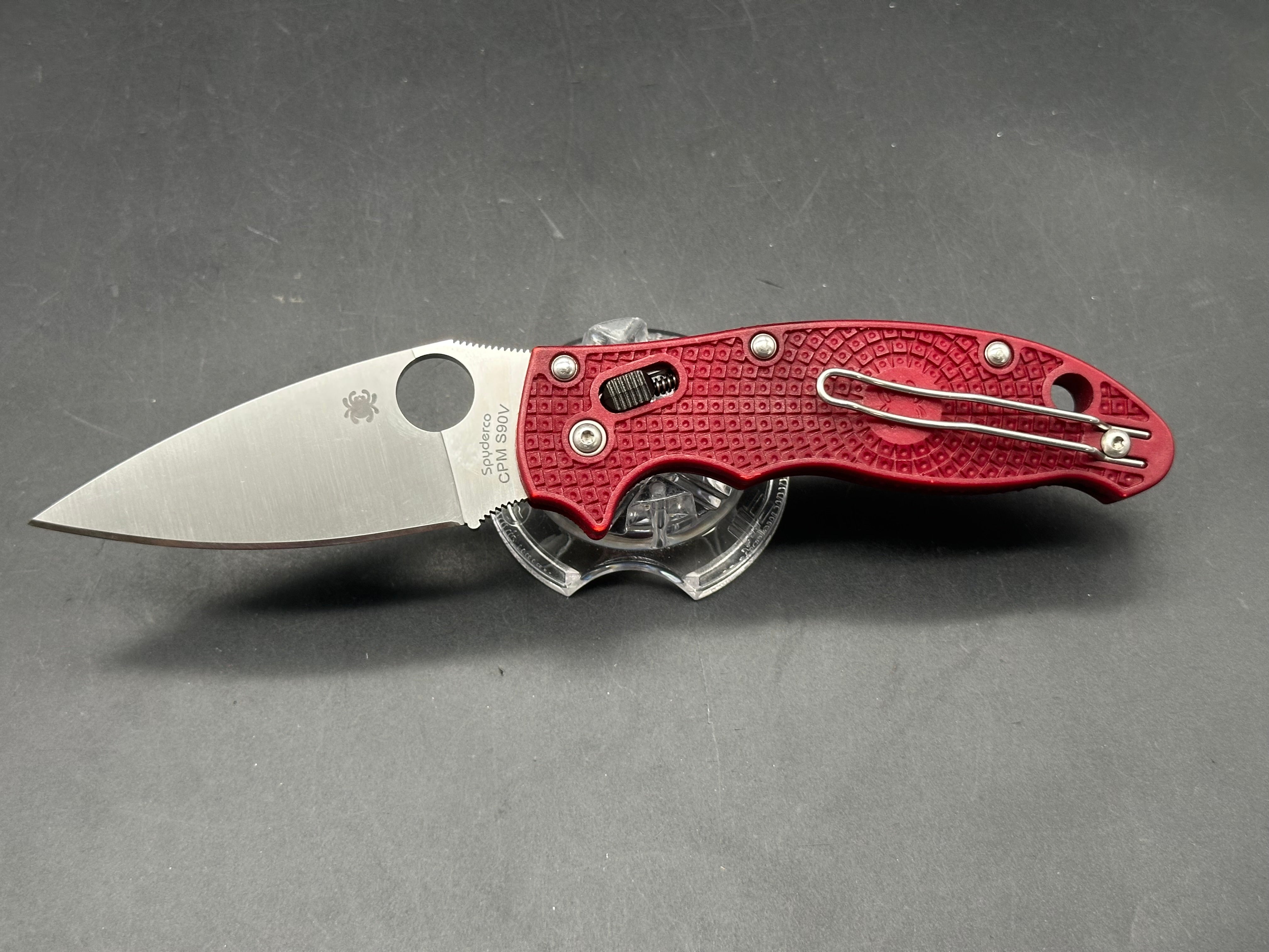 Spyerdco Manix 2 S90V steel with red RIT dyed FRN scales (original orange scaled model)