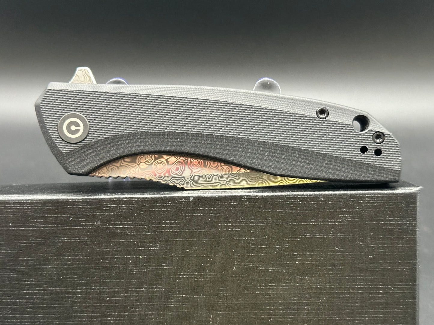 Civivi Backlash black G10 scales w/damascus blade