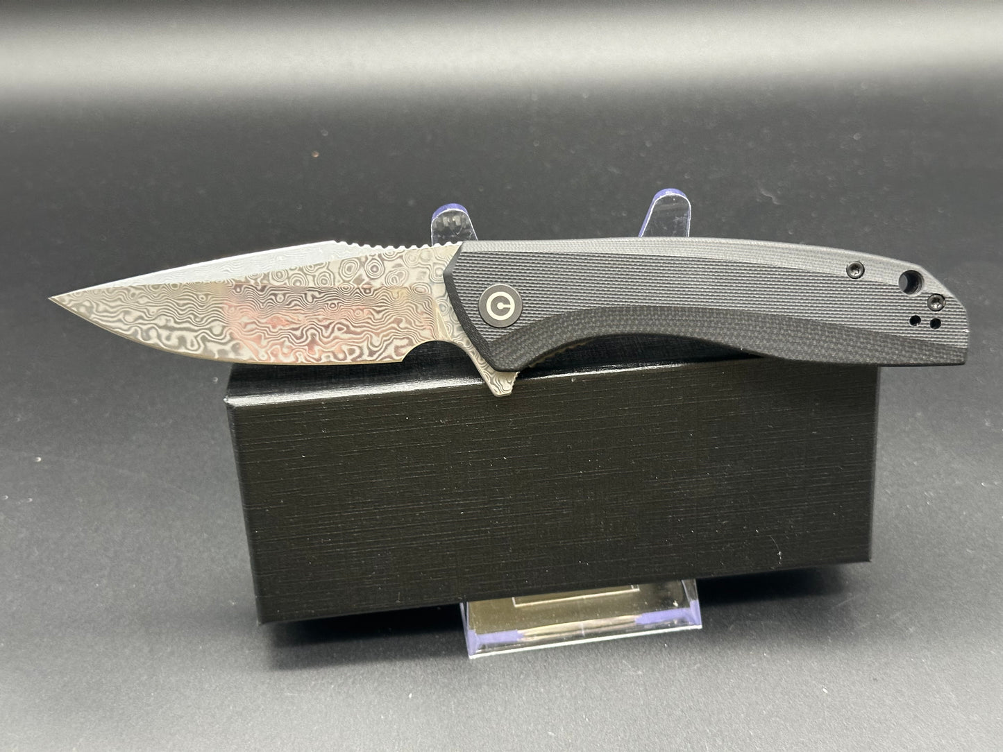 Civivi Backlash black G10 scales w/damascus blade