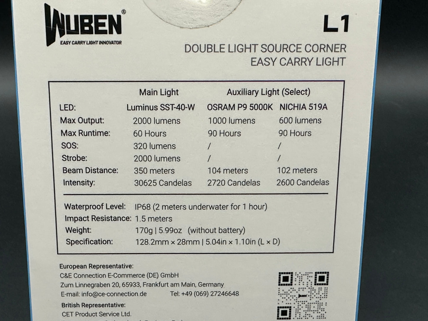 Wuben L1 2000 lumen rechargeable flashlight