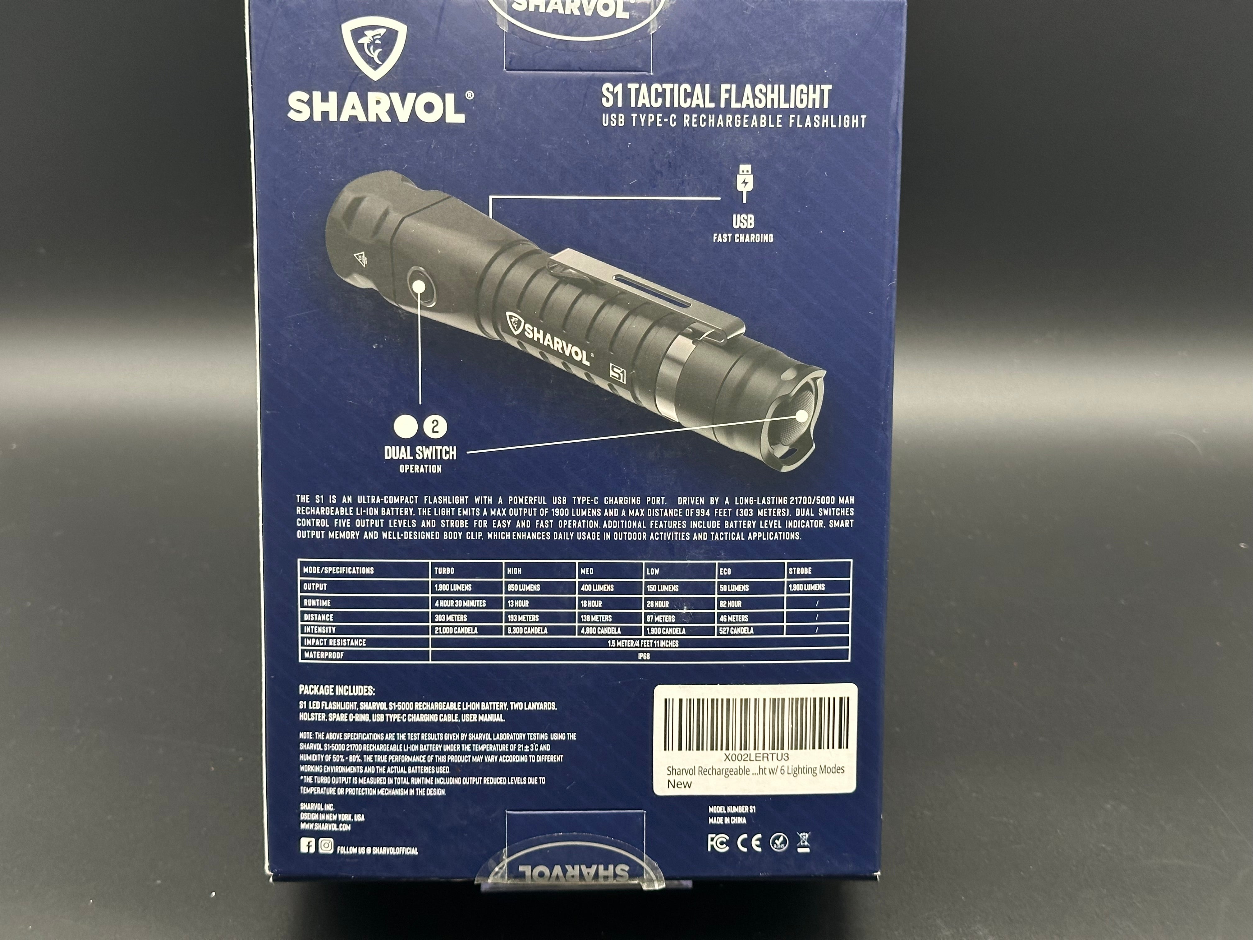 Sharvol S1 1900 lumen rechargeable flashlight