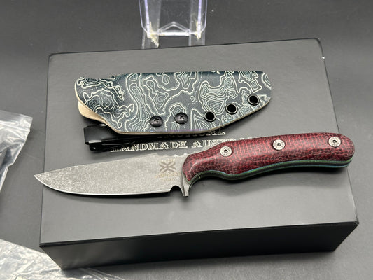 Kraken Stinger fixed blade red burlap micarta handle w/CPM-3V blade