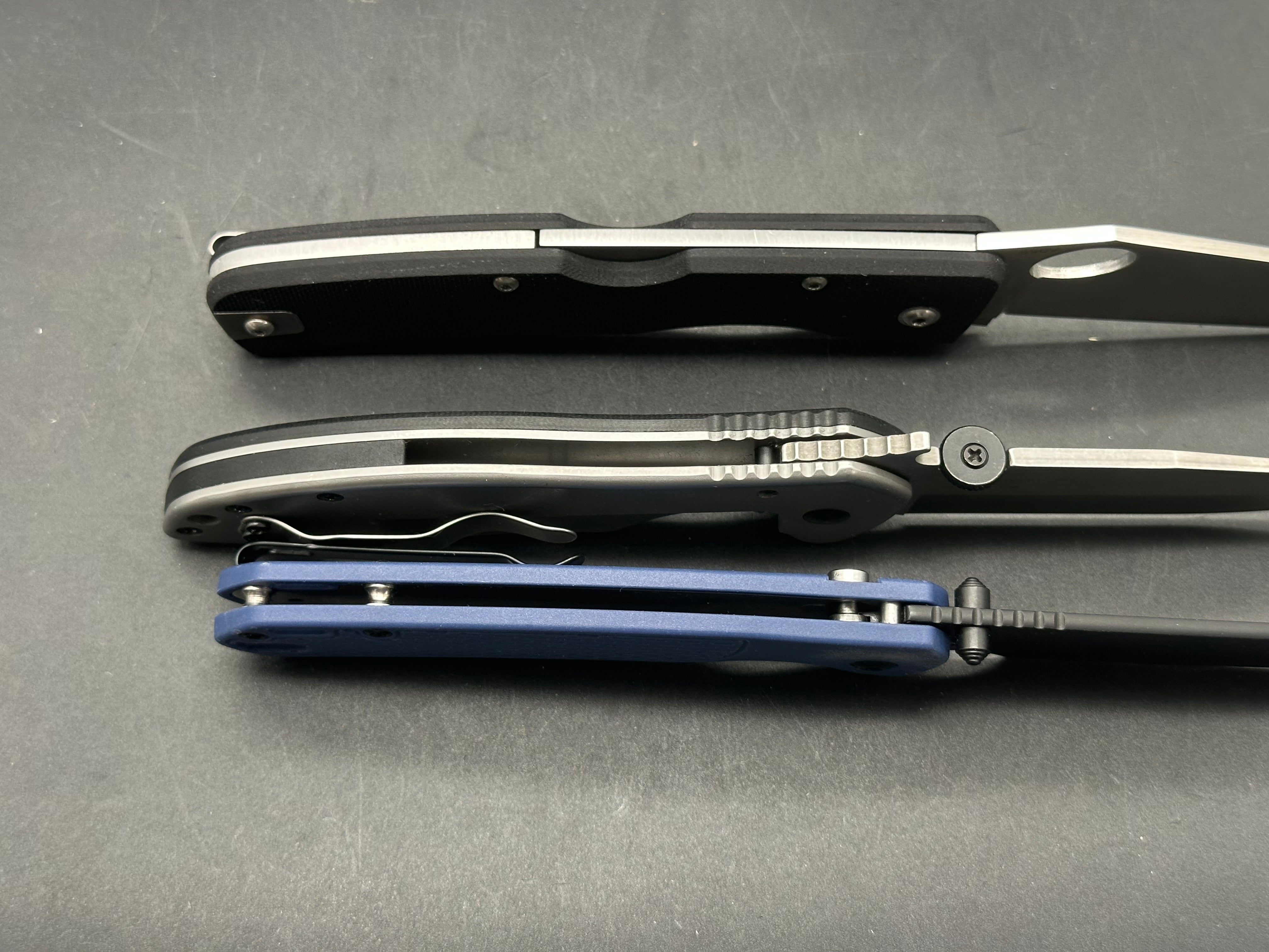 3 knife Bundle Manly Knives Peak S90V with black G-10, CJRB Alt-Pyrite AR-RPM9 with blue FRN, Kershaw Emerson CQC-6k D2