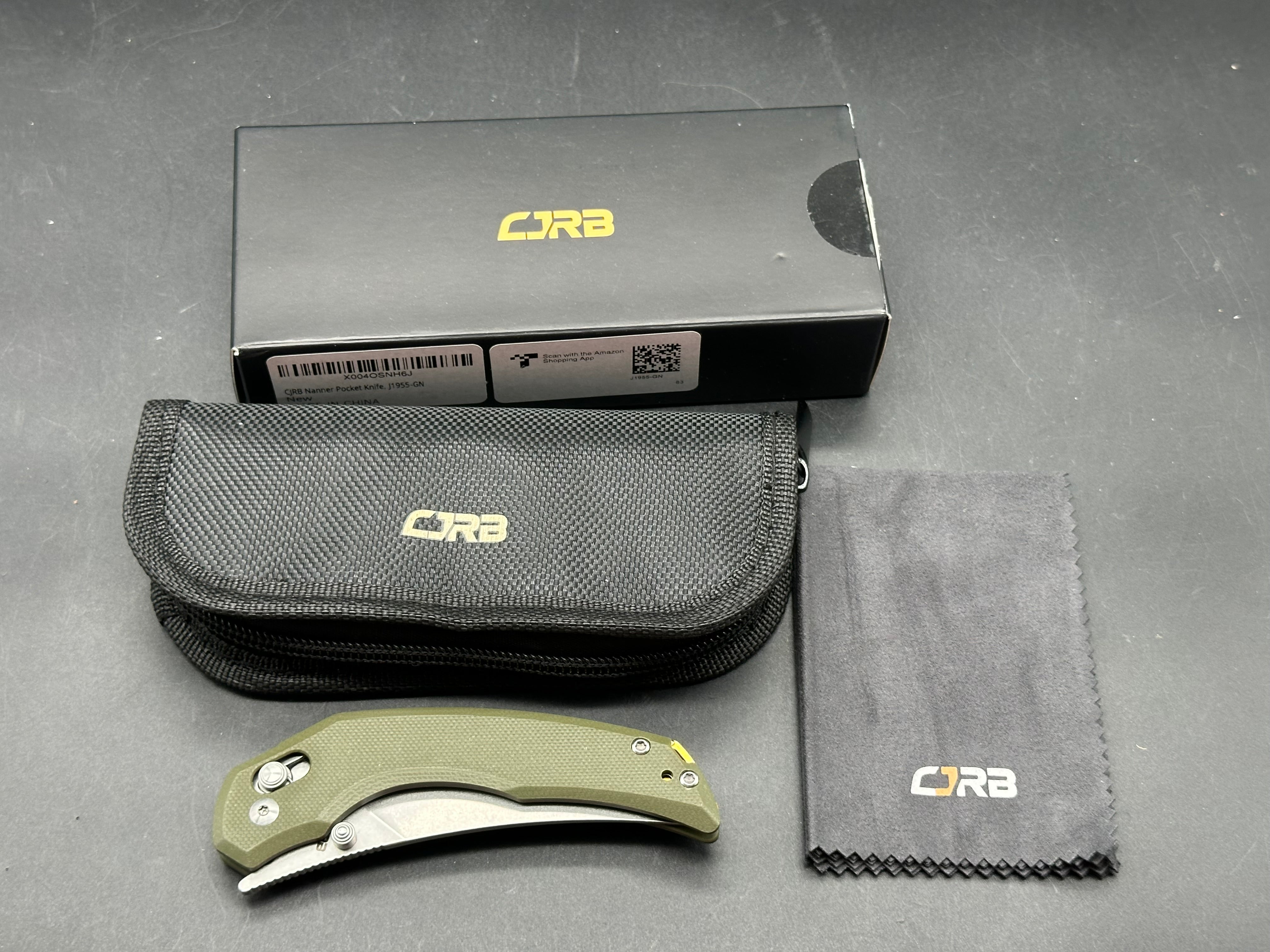 CJRB Nanner Crossbar Lock Knife Green G-10 (3.2" SW)