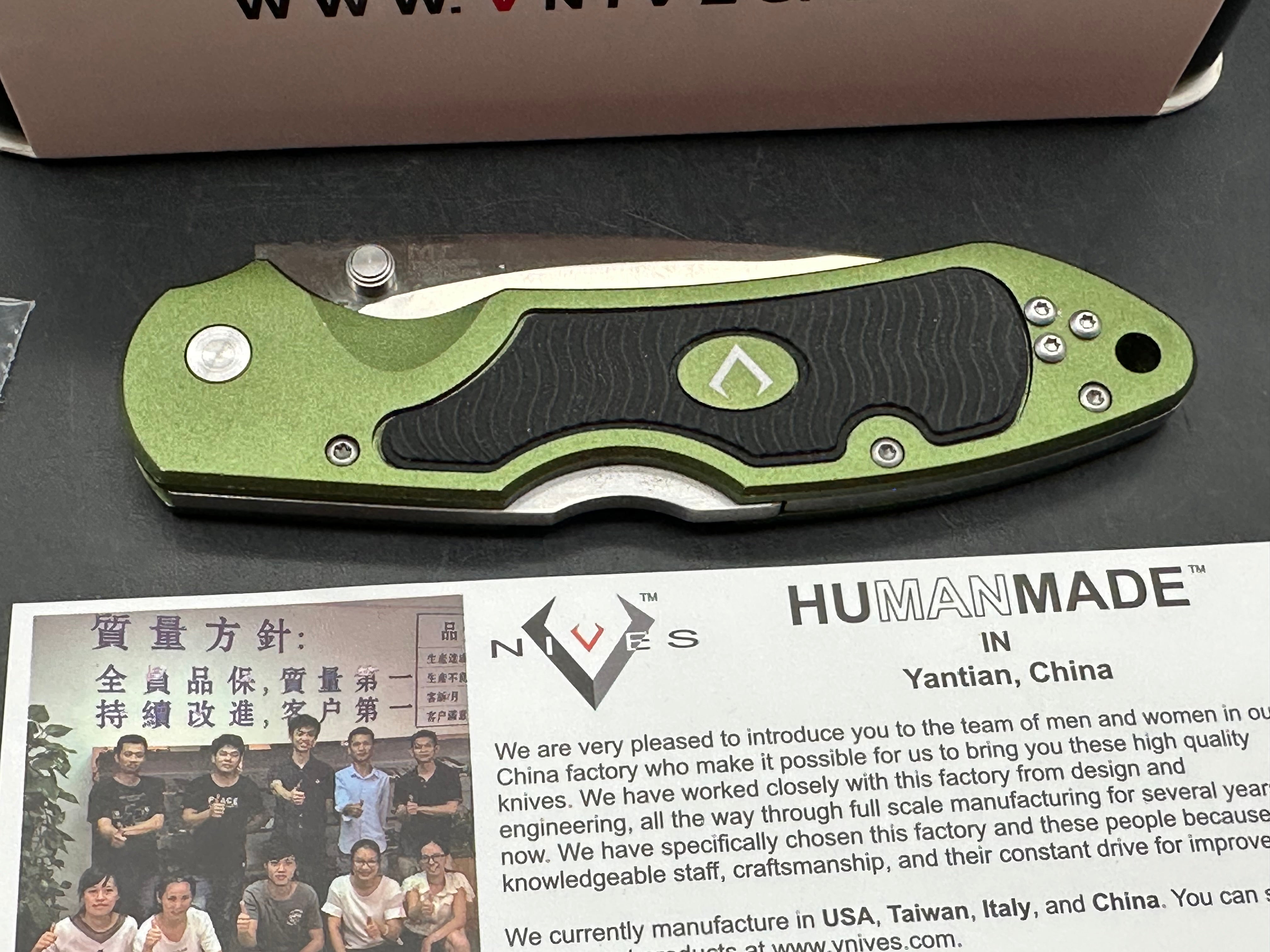 V NIVES GRIPTIDE GREEN ALUMINUM FOLDING 8CR13MOV LOCKBACK POCKET KNIFE