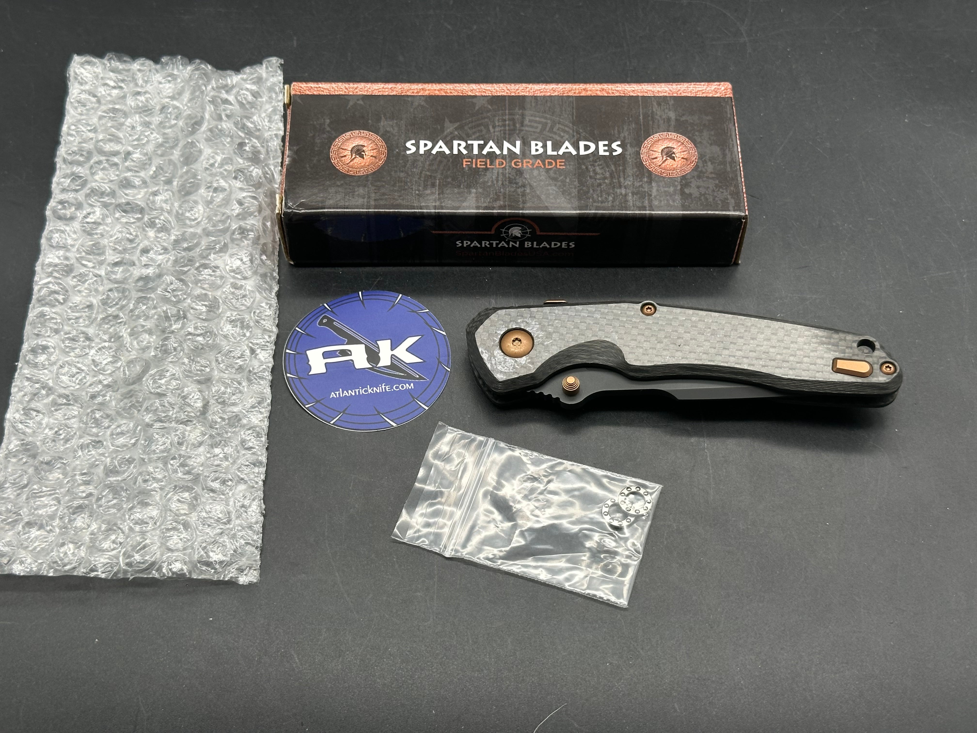 SPARTAN BLADES SOTER FOLDING KNIFE CARBON FIBER 3.25" S35VN SPEAR POINT BLACK Skiff bearings installed.