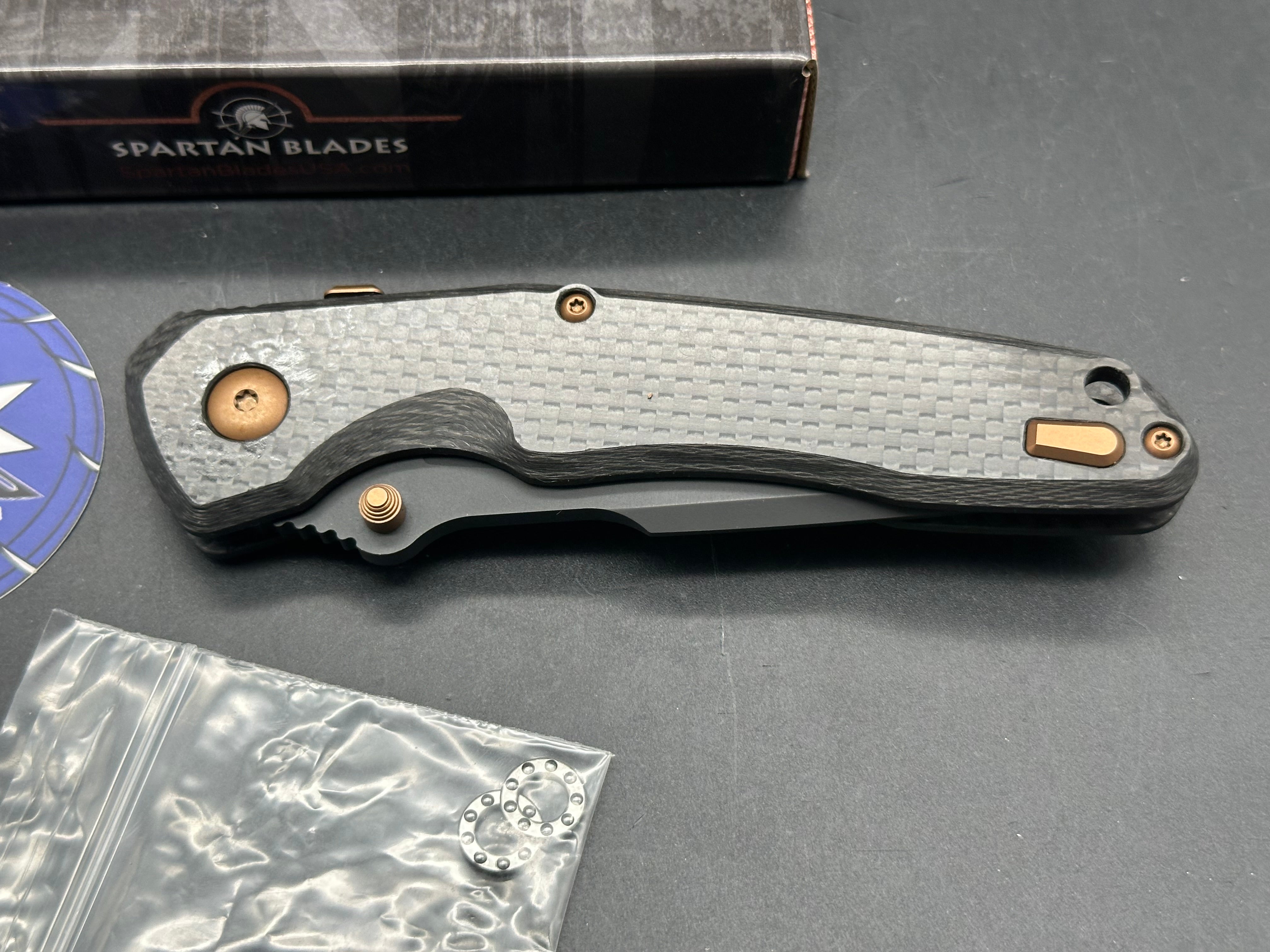 SPARTAN BLADES SOTER FOLDING KNIFE CARBON FIBER 3.25" S35VN SPEAR POINT BLACK Skiff bearings installed.
