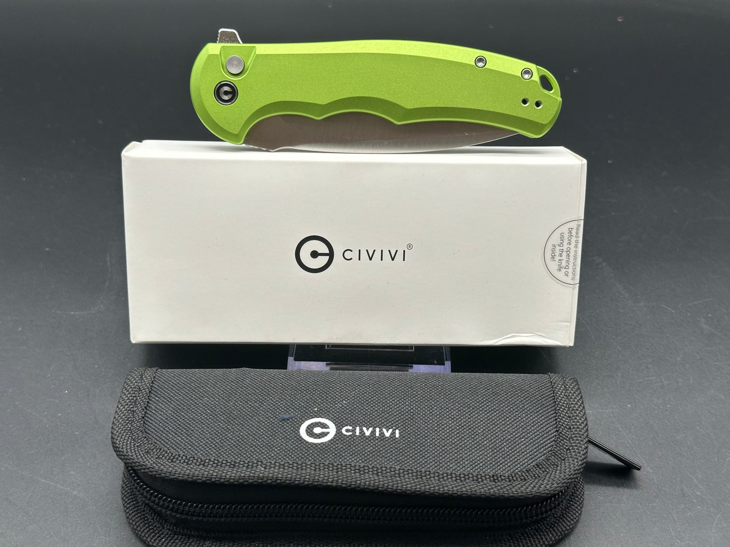 CIVIVI BUTTON LOCK PRAXIS LIME GREEN ALUMINUM HANDLE NITRO-V DROP POINT