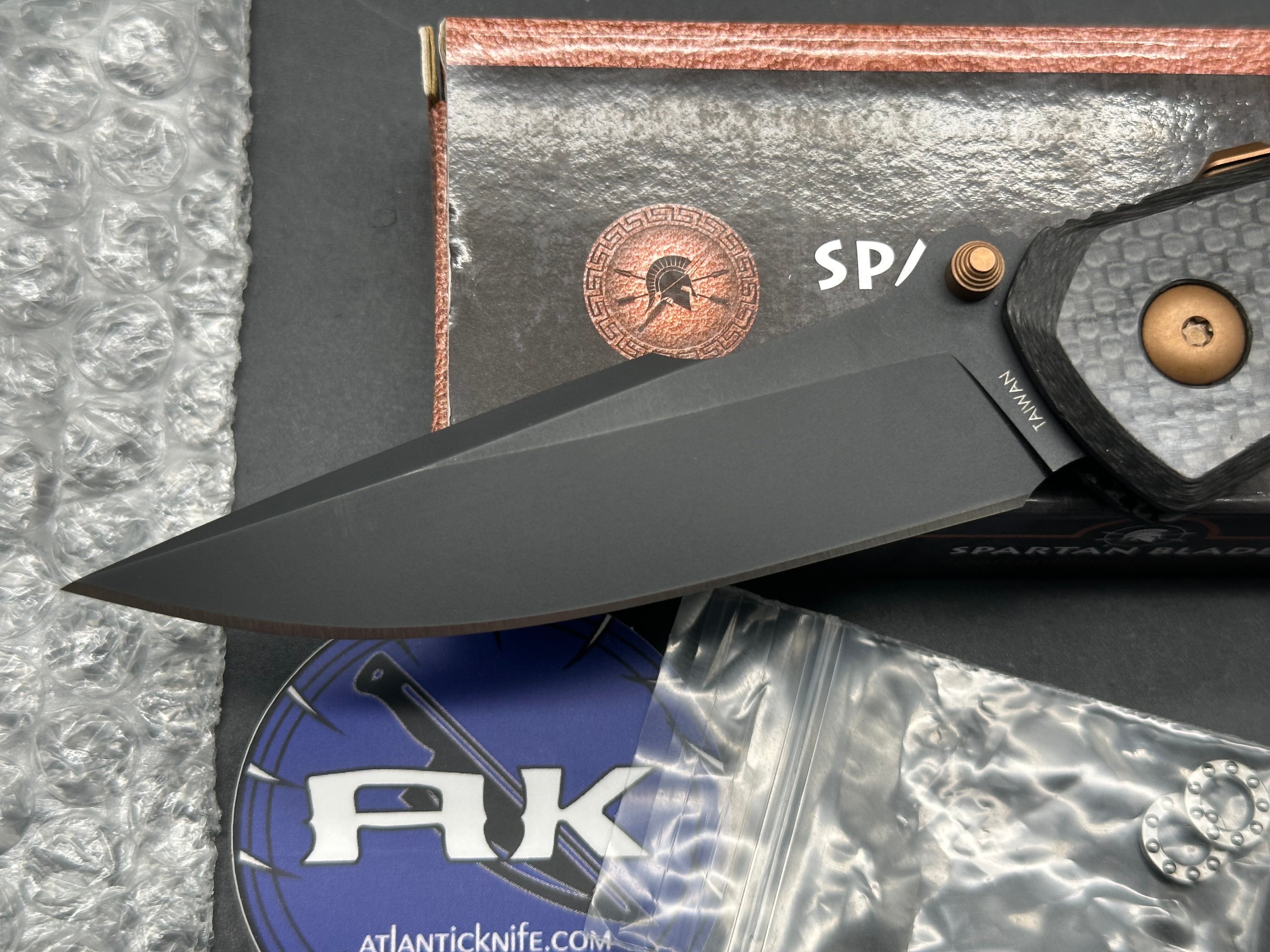 SPARTAN BLADES SOTER FOLDING KNIFE CARBON FIBER 3.25" S35VN SPEAR POINT BLACK Skiff bearings installed.