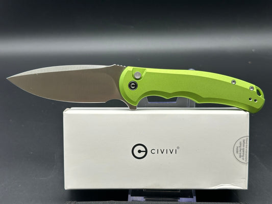 CIVIVI BUTTON LOCK PRAXIS LIME GREEN ALUMINUM HANDLE NITRO-V DROP POINT