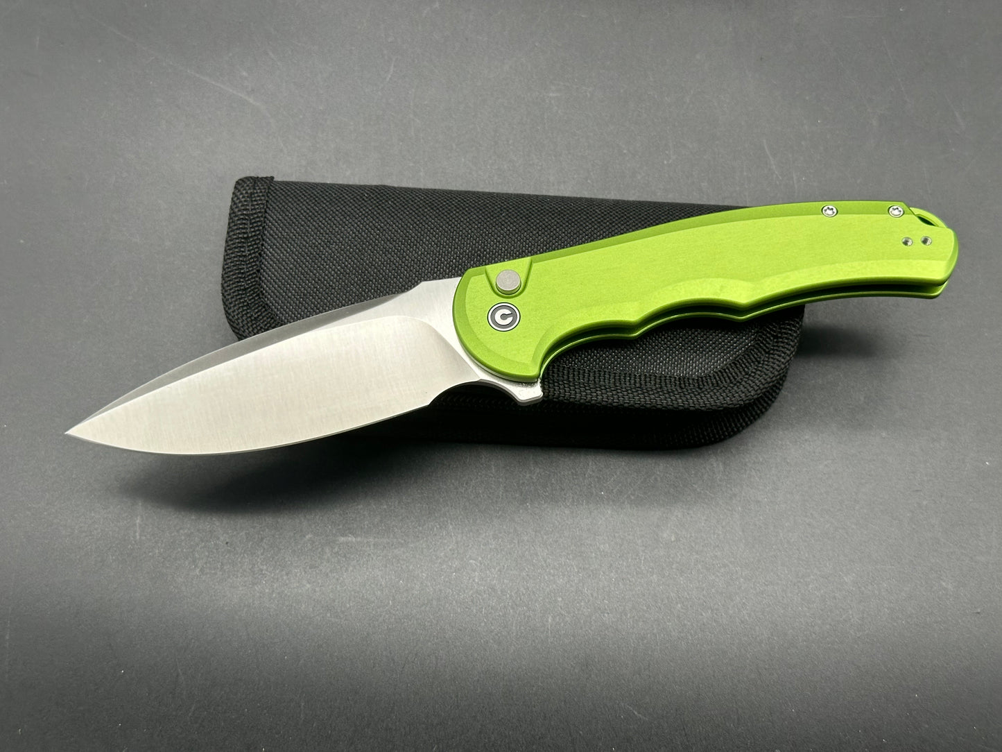 CIVIVI BUTTON LOCK PRAXIS LIME GREEN ALUMINUM HANDLE NITRO-V DROP POINT