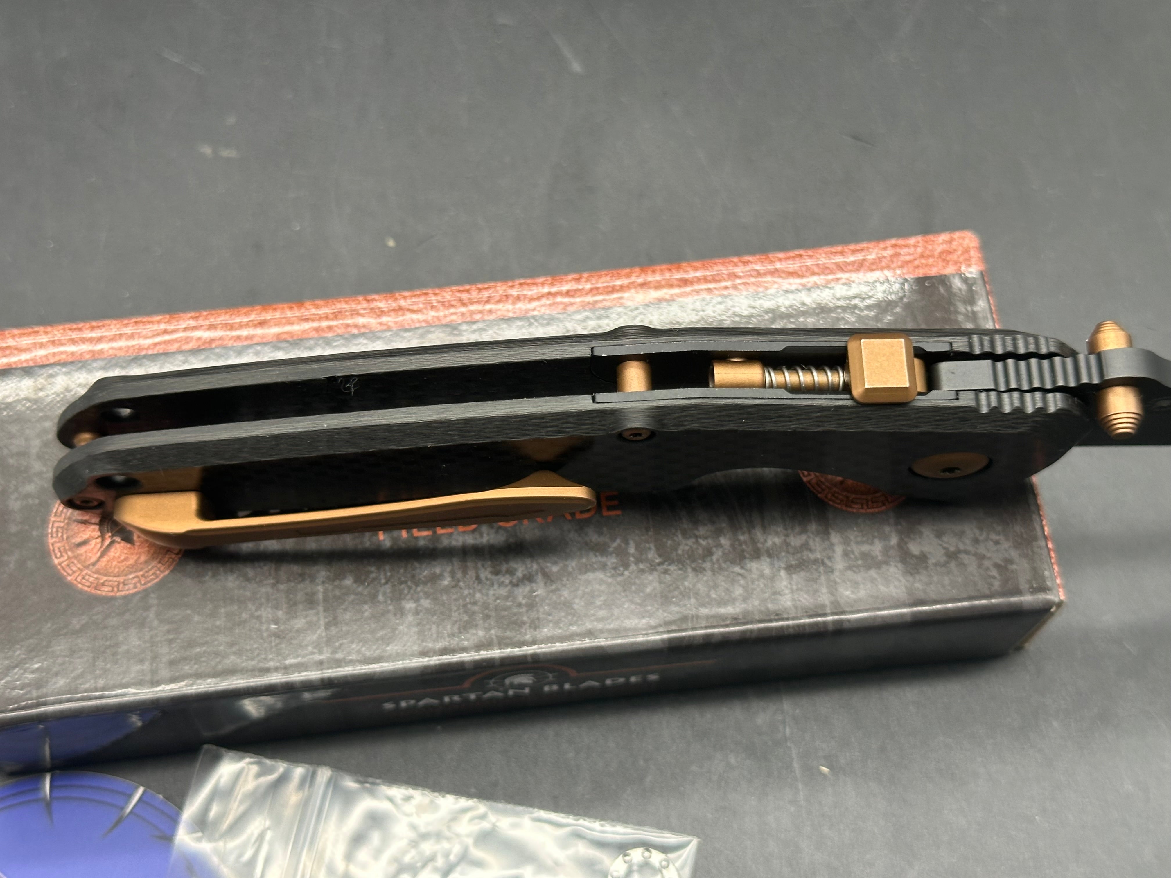 SPARTAN BLADES SOTER FOLDING KNIFE CARBON FIBER 3.25" S35VN SPEAR POINT BLACK Skiff bearings installed.