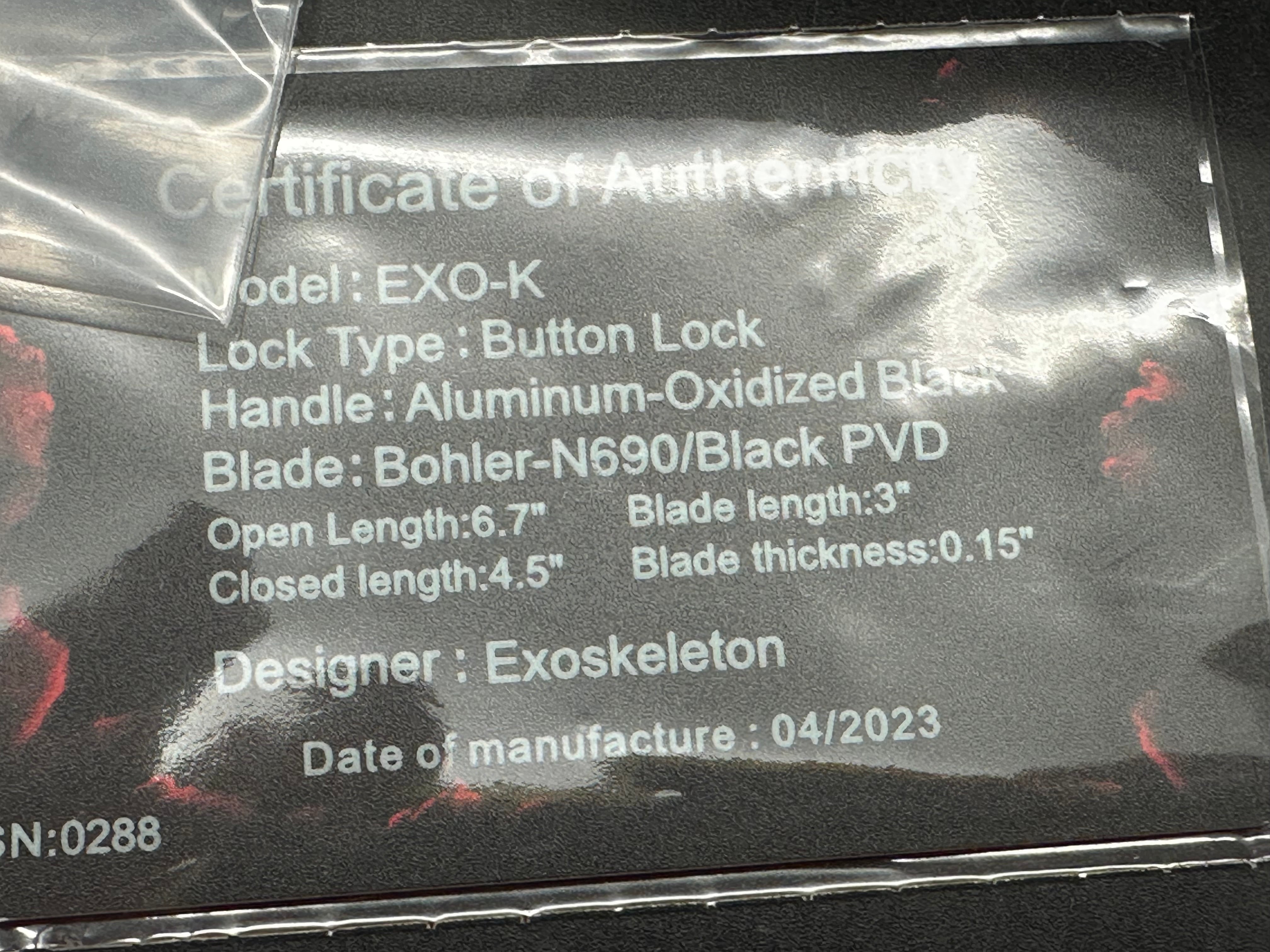 Reate EXO-K Gravity Karambit Button Lock Knife Black Aluminum (3.1" Black)