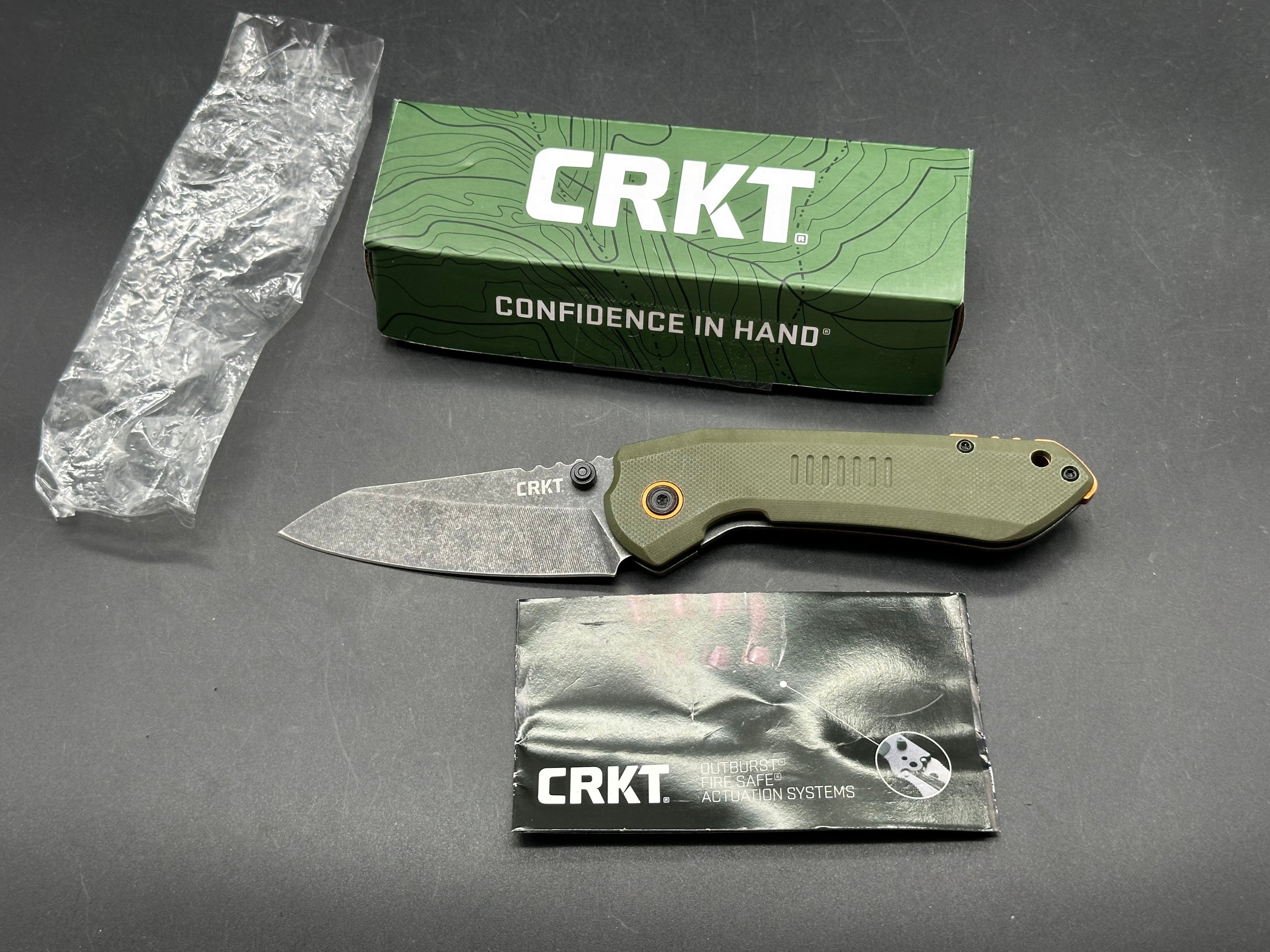 CRKT Overland (NEW), 3" 8Cr13MoV Blackwashed Sheepsfoot Blade with OD Green G10 and Stainless Steel Scales