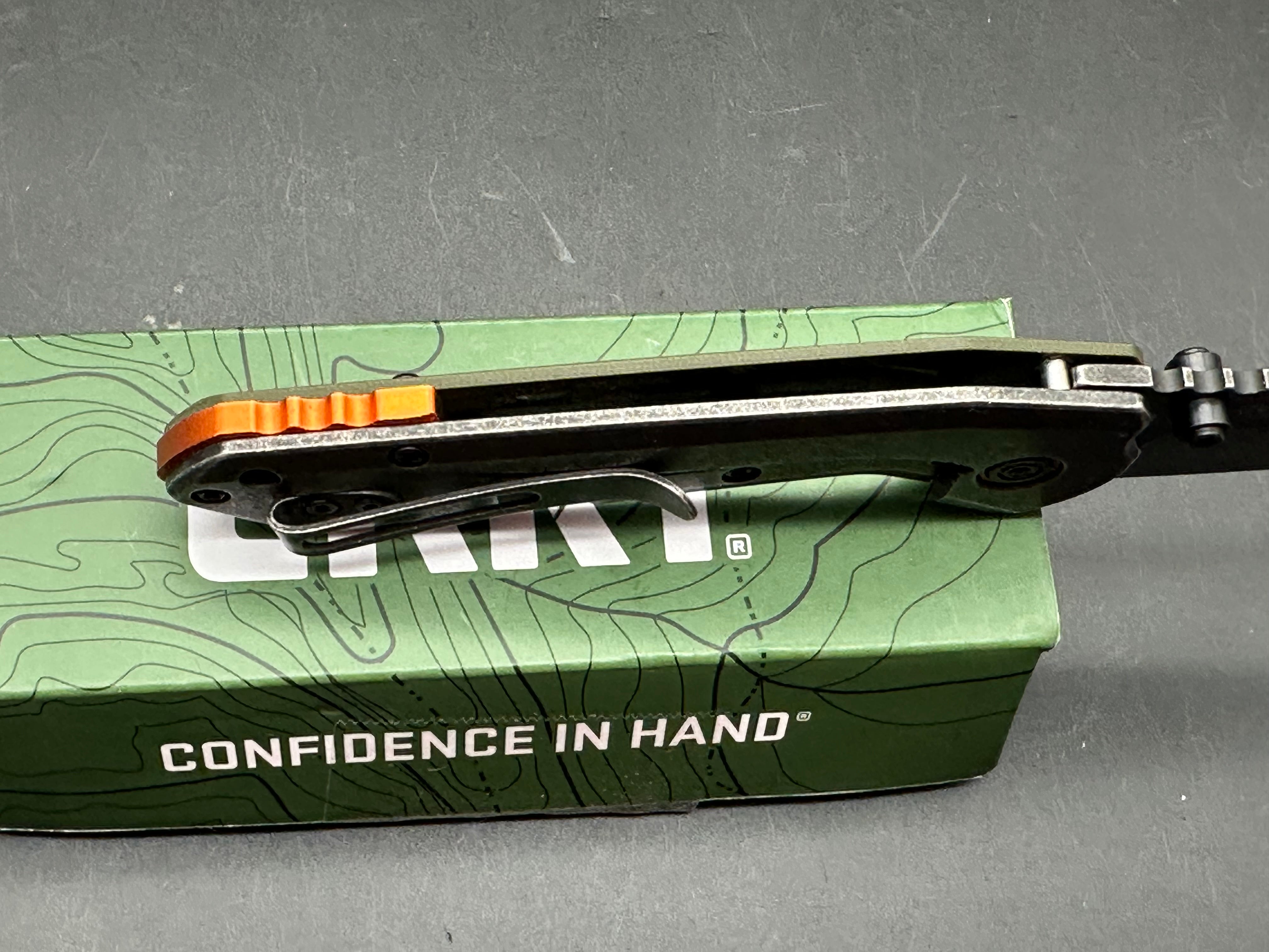 CRKT Overland (NEW), 3" 8Cr13MoV Blackwashed Sheepsfoot Blade with OD Green G10 and Stainless Steel Scales