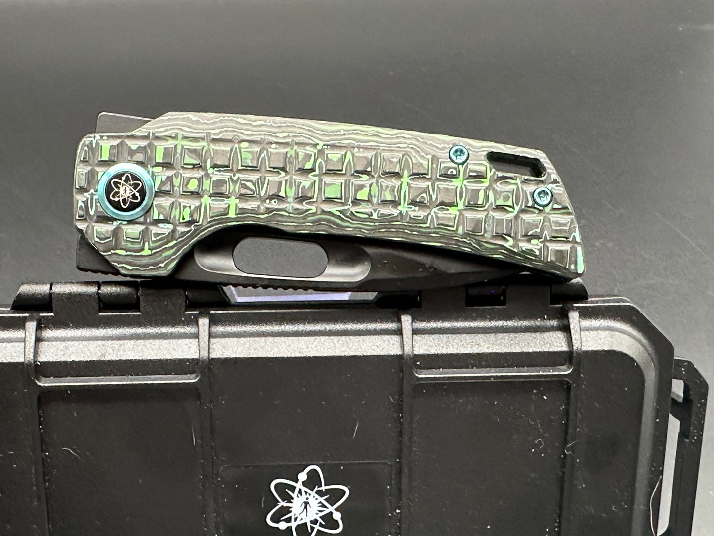 EMP EDC Nymble 3.1" Elmax Blade with Titanium Frag Handle GREEN CAMO CARBON FIBER