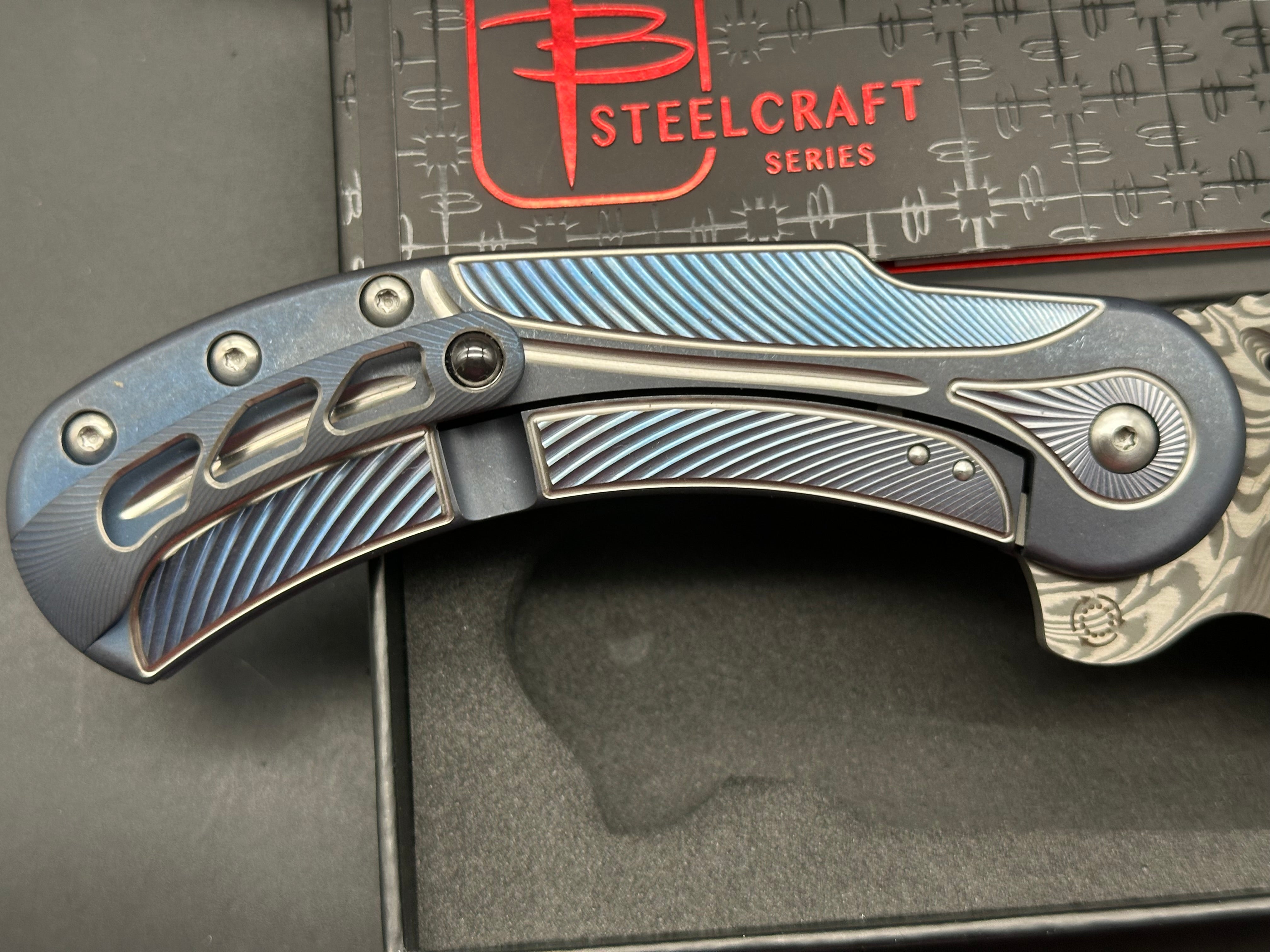 Begg knives Steelcraft Field Marshall Blue/Silver w/Grosserosen Damasteel blade