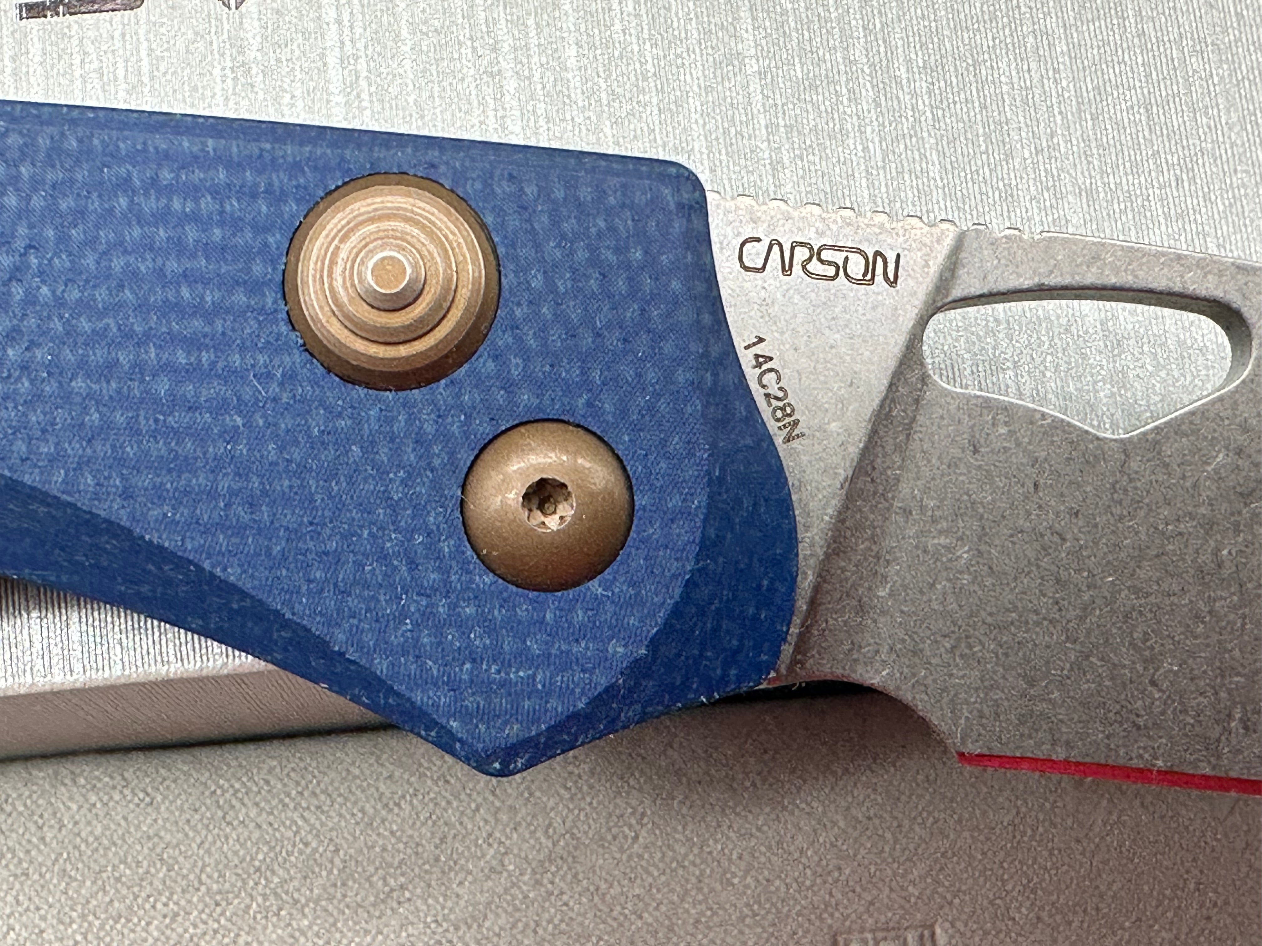 Real Steel Griffin Pro blue denim handle button lock 14C28N blade