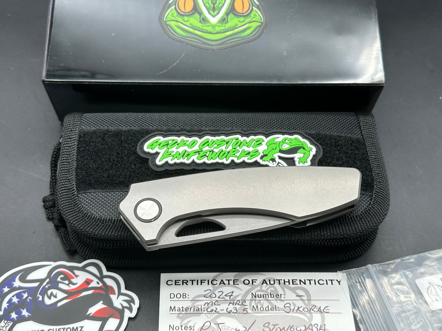 Gecko Customz Knifeworks Sikorae, 3.04" MagnaCut Bead Blasted Blade